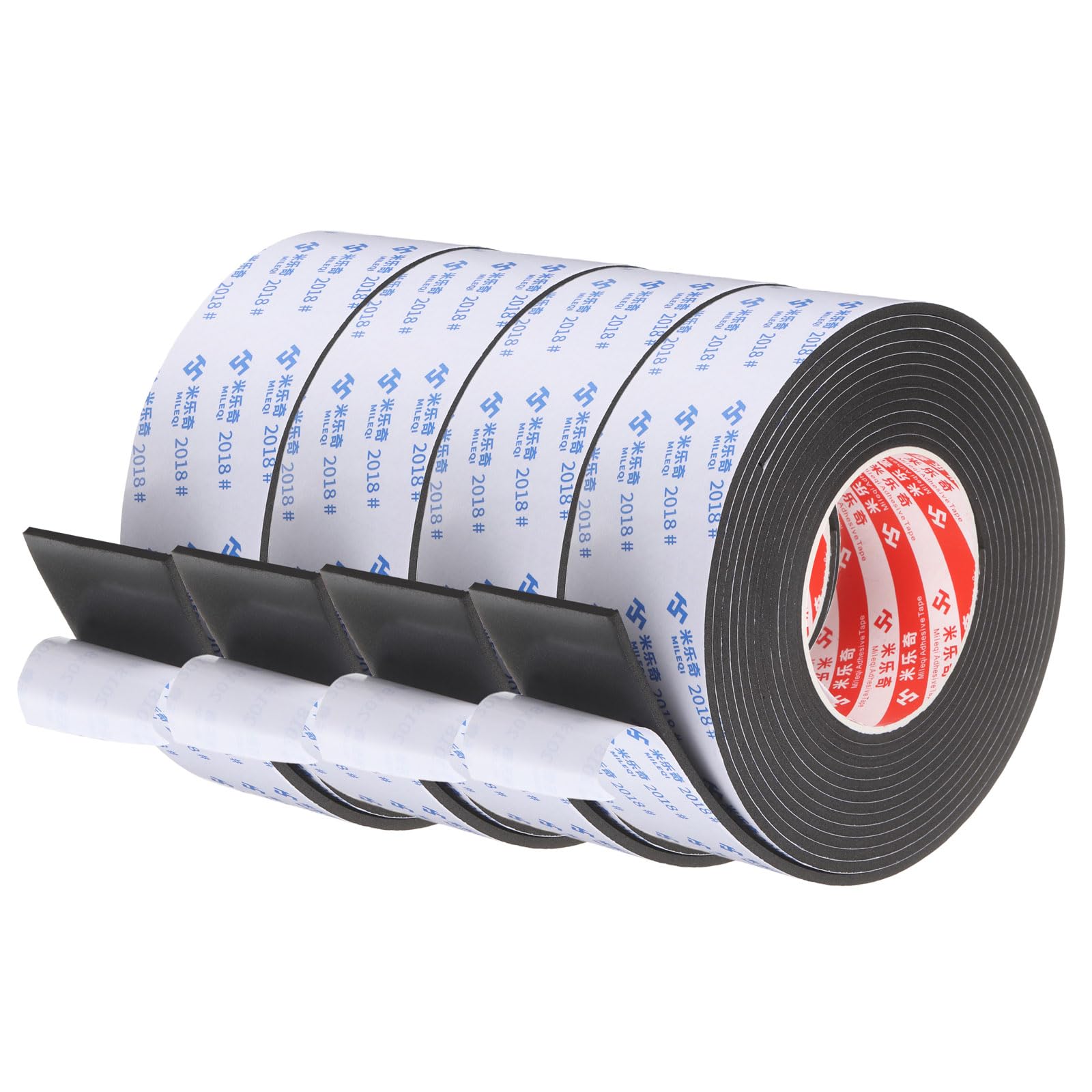 PATIKIL 4Roll Sponge Rubber Foam Tape, 5cm x 3mm x 5 Meters Self-Adhesive Foam Insulation Tape Weather Stripping for Window Door Soundproofing Weatherstrip AC Seal Strip, Black