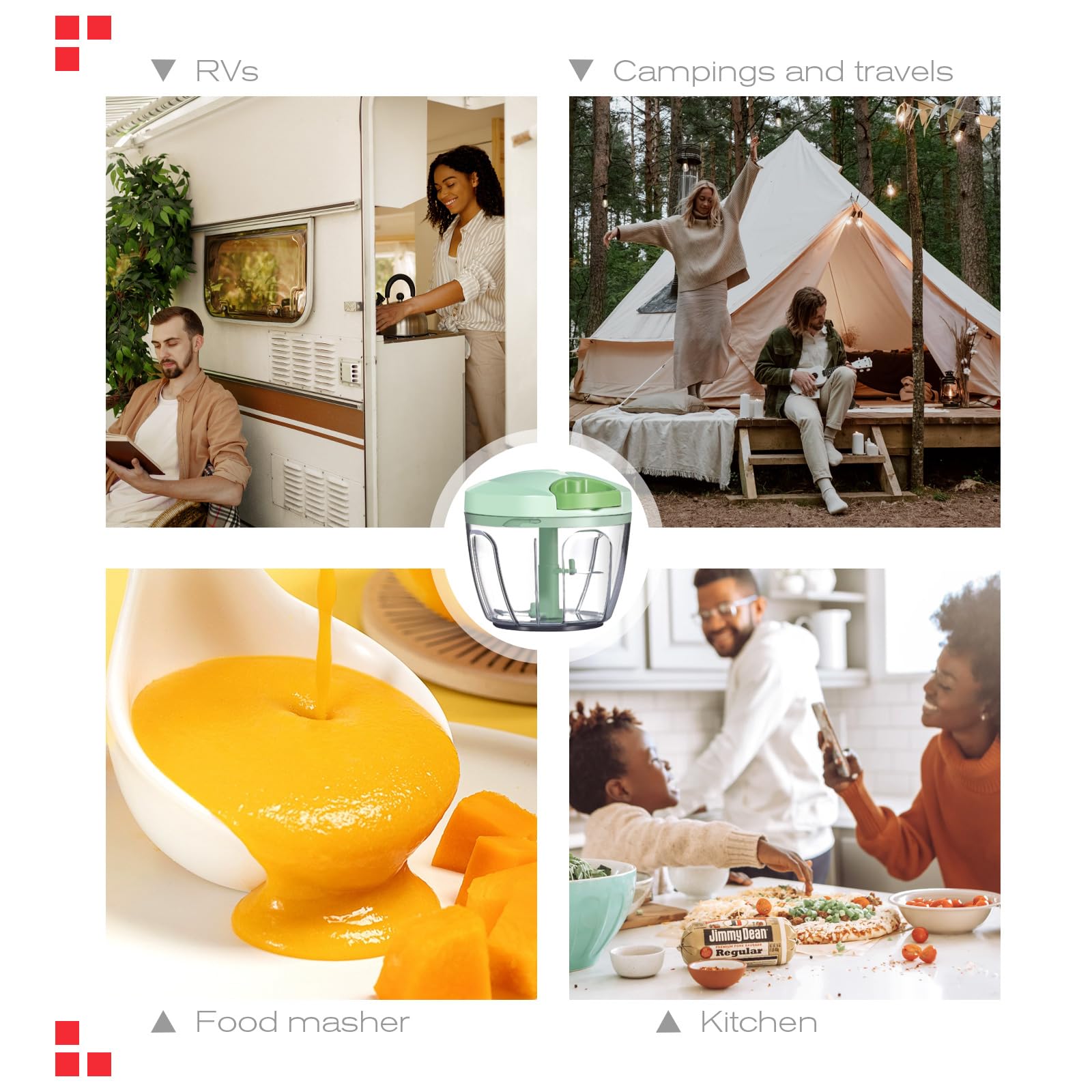 Ourokhome Picador de ajo, picador de cebolla, procesador manual de alimentos, cortador de verduras de velocidad portátil para verduras, jengibre, frutas, frutos secos, hierbas, etc., 650 ml, verde