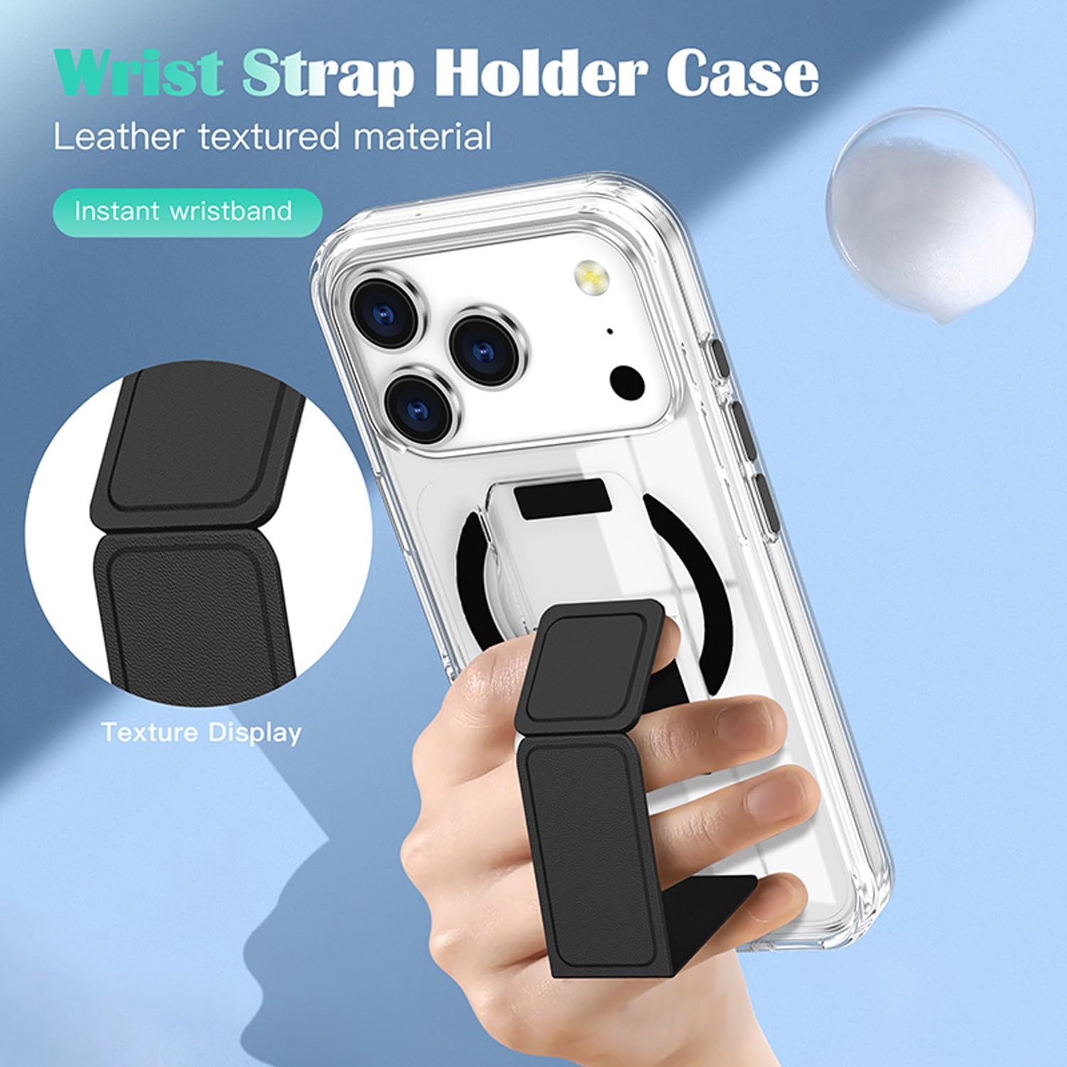 Generic Funda compatible con iPhone 15 (color: negro), funda de silicona transparente con soporte de pulsera