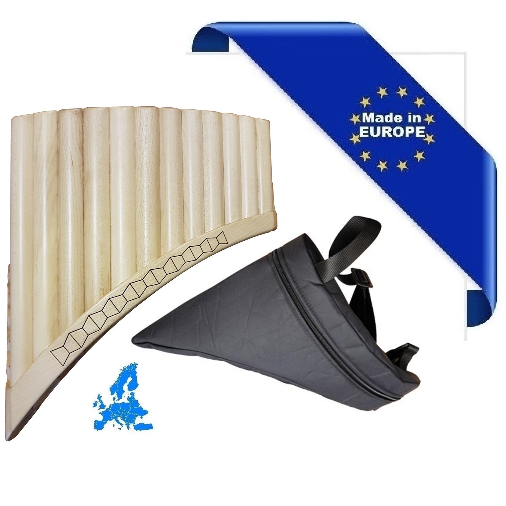 Flauta de Pan Solist Alto de sol Made in Europe + Bolsa 12 Cañas la1-mi3 de arce Forma Curva Ornamento bajo tallada