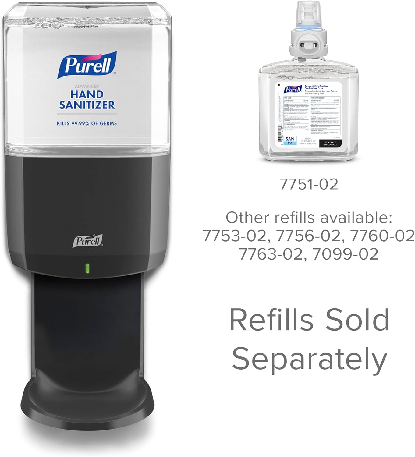 PURELL ES8 Automatic Hand Sanitizer Dispenser, Graphite, for 1200 mL PURELL ES8 Hand Sanitizer Refills (Pack of 2) - 7724-01
