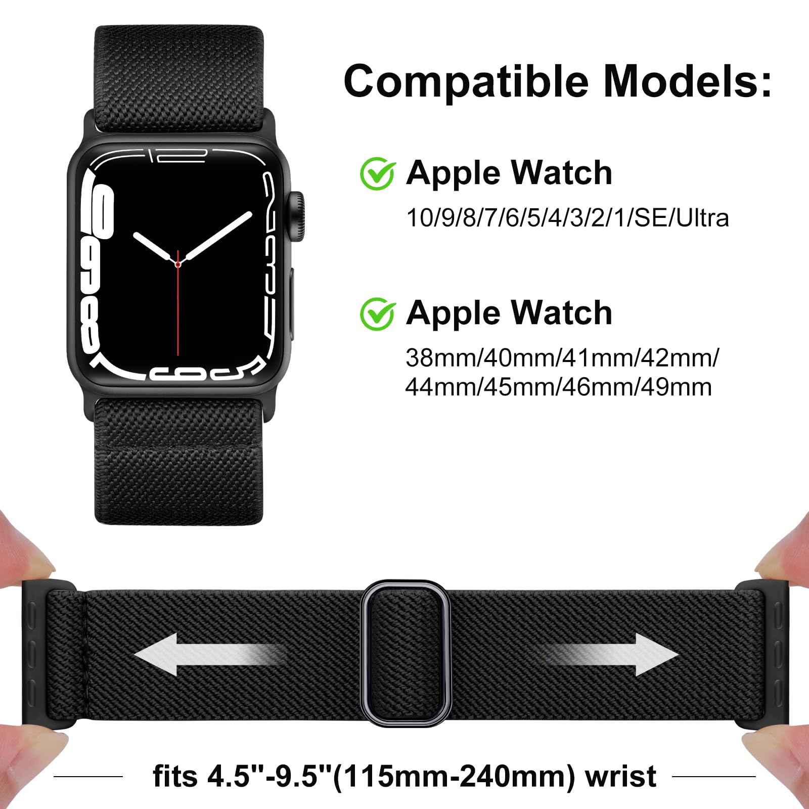 Easuny Rozciągliwe paski boho kompatybilne z Apple Watch 40 mm, 38 mm, 41 mm, dla kobiet i dziewcząt, regulowany, elastyczny, nylonowy pasek Solo Loop, zamiennik paska do iWatch SE Series 8, 7, 6, 5