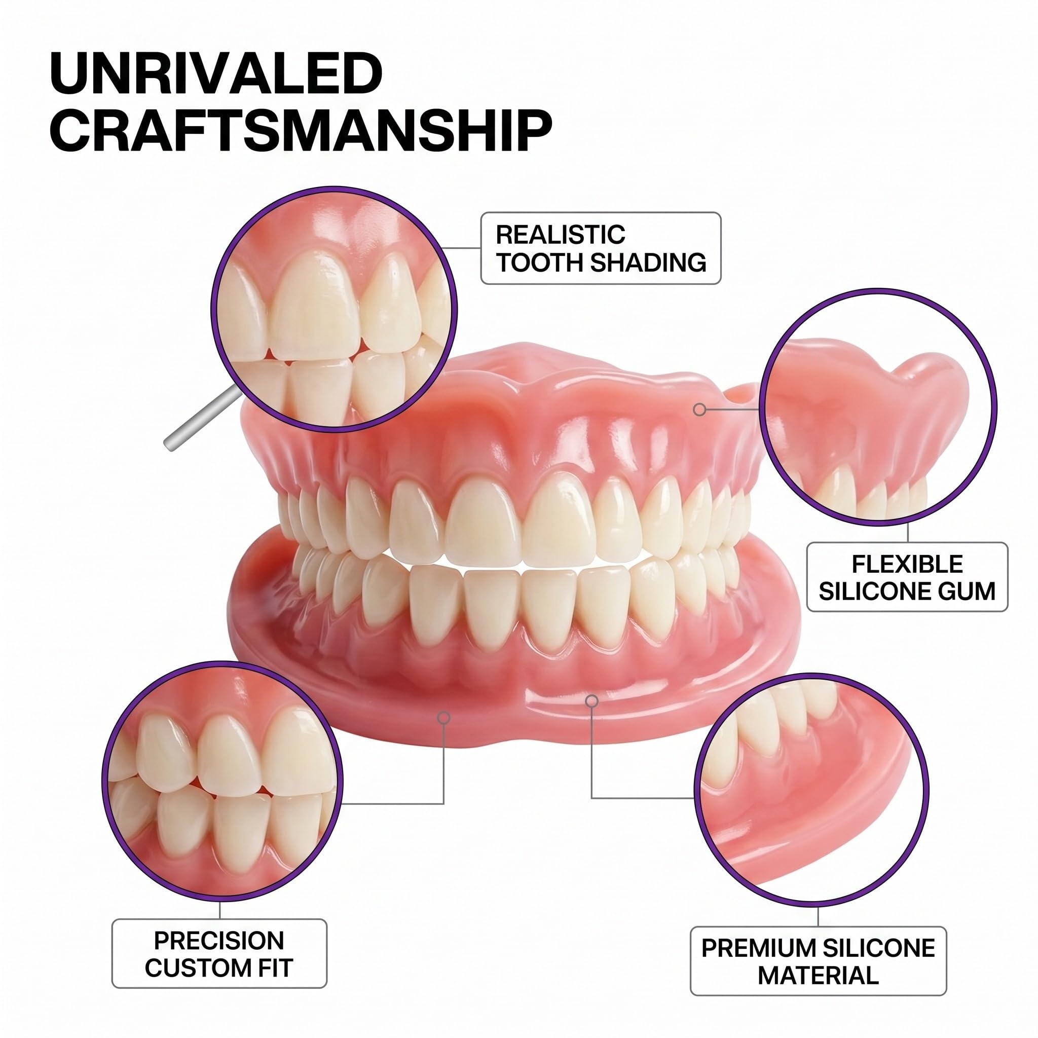 Prothèse Dentaire Cosmétique Sourire Prothèses Dentaires, Dents de Placage Instantanées Facettes Dentaires Amovibles, Blanchiment Fausses Dents Temporaires Haut Bas, Lot de 1
