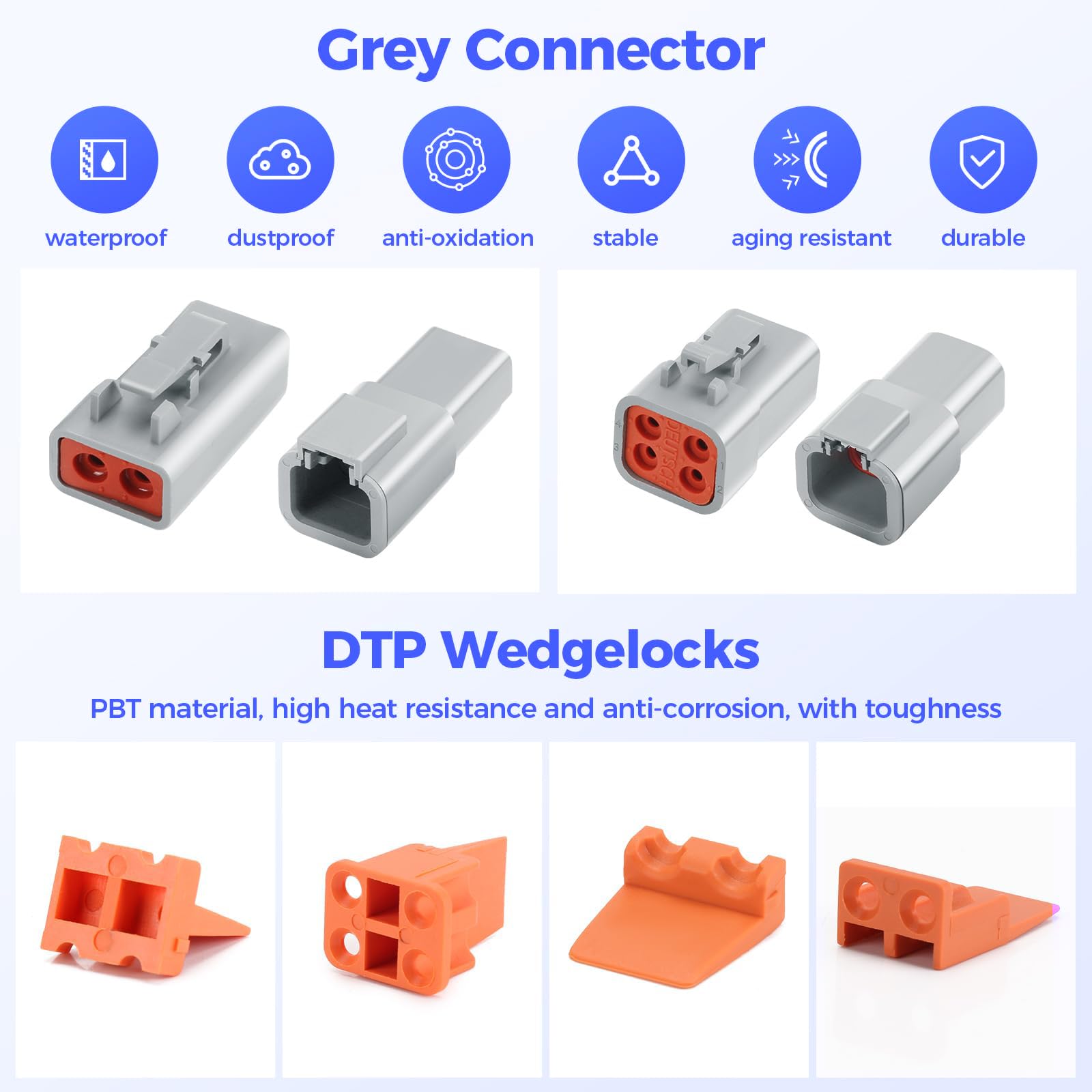 Unifizz 12 Kit Deutsch DTP Connector 2 Pin Waterproof Electrical Connectors, 12-14AWG 25A Automotive Plug & Receptacle Kit - Image 3