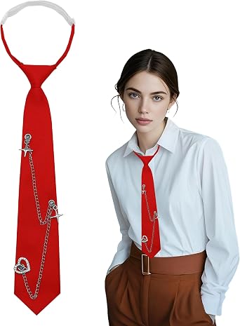 Womens Tie Punk Metal Tie Y2K Star Necktie Clip on Ties for Emo Clothes Grunge Uniform Party Wedding