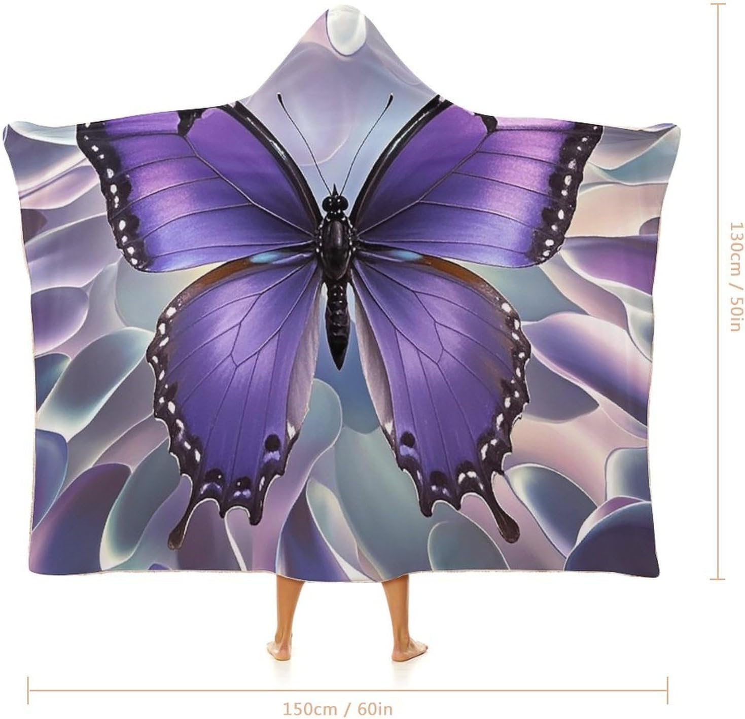 Beautiful Purple Butterfly Art Wearable Fleece Blanket with Hood for Men & Women Oversized Hoodie Blanket Soft Cozy Gift-