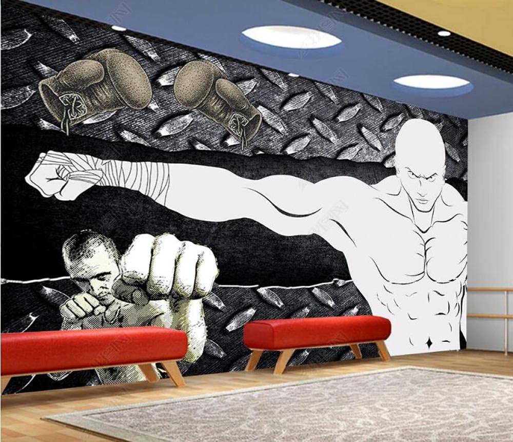 Papel pintado personalizado 3D nostálgico pared de metal deportes Fitness Club boxeo foto mural papel tapiz 3D cartel decoración de pared papel tapiz-400 * 280cm