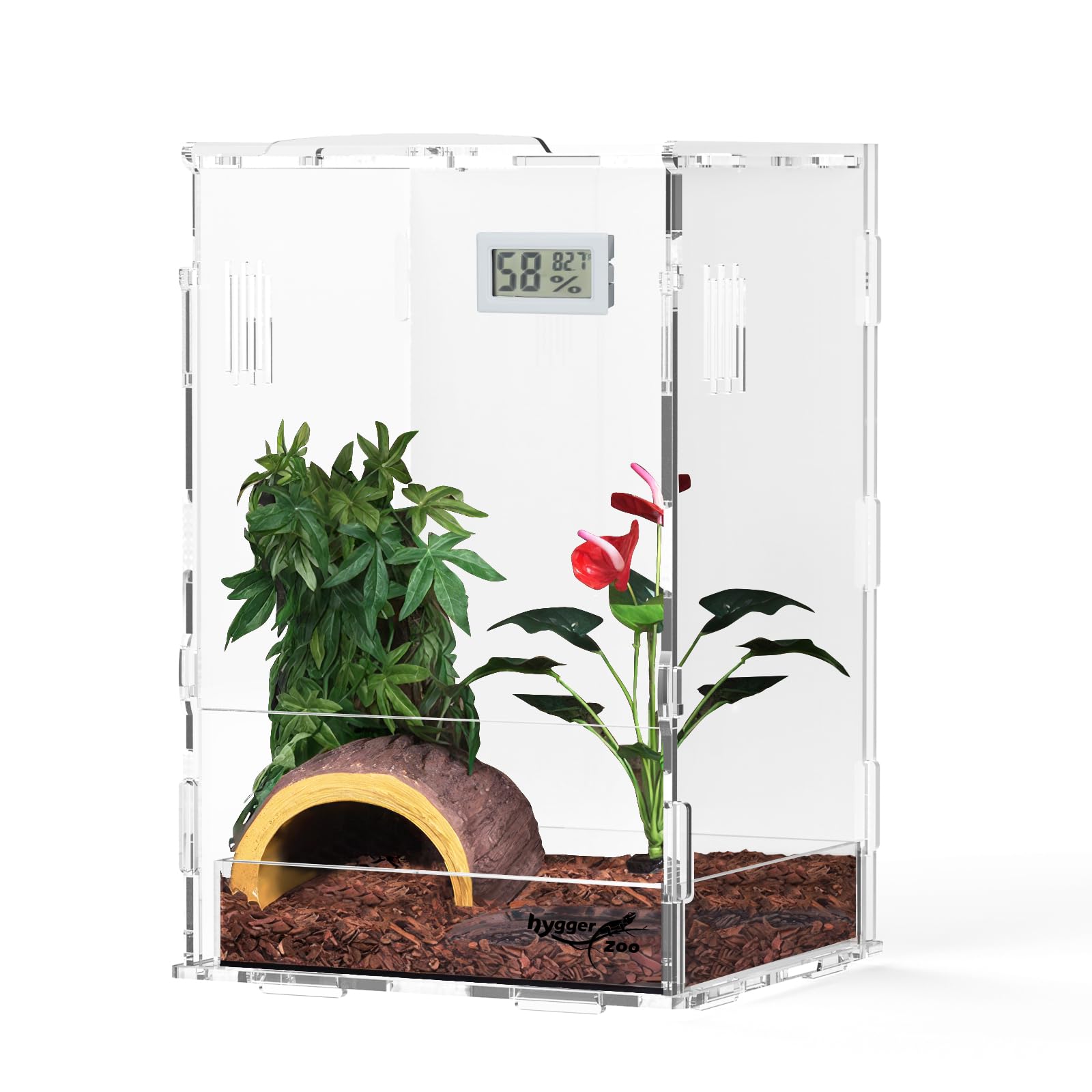 Hygger zooReptile Terrarium Acrylic Vertical, Tarantula Spider Enclosure Habitat with Thermohygrometer and Locking Latch for(S (7.8 * 7 * 11.8))