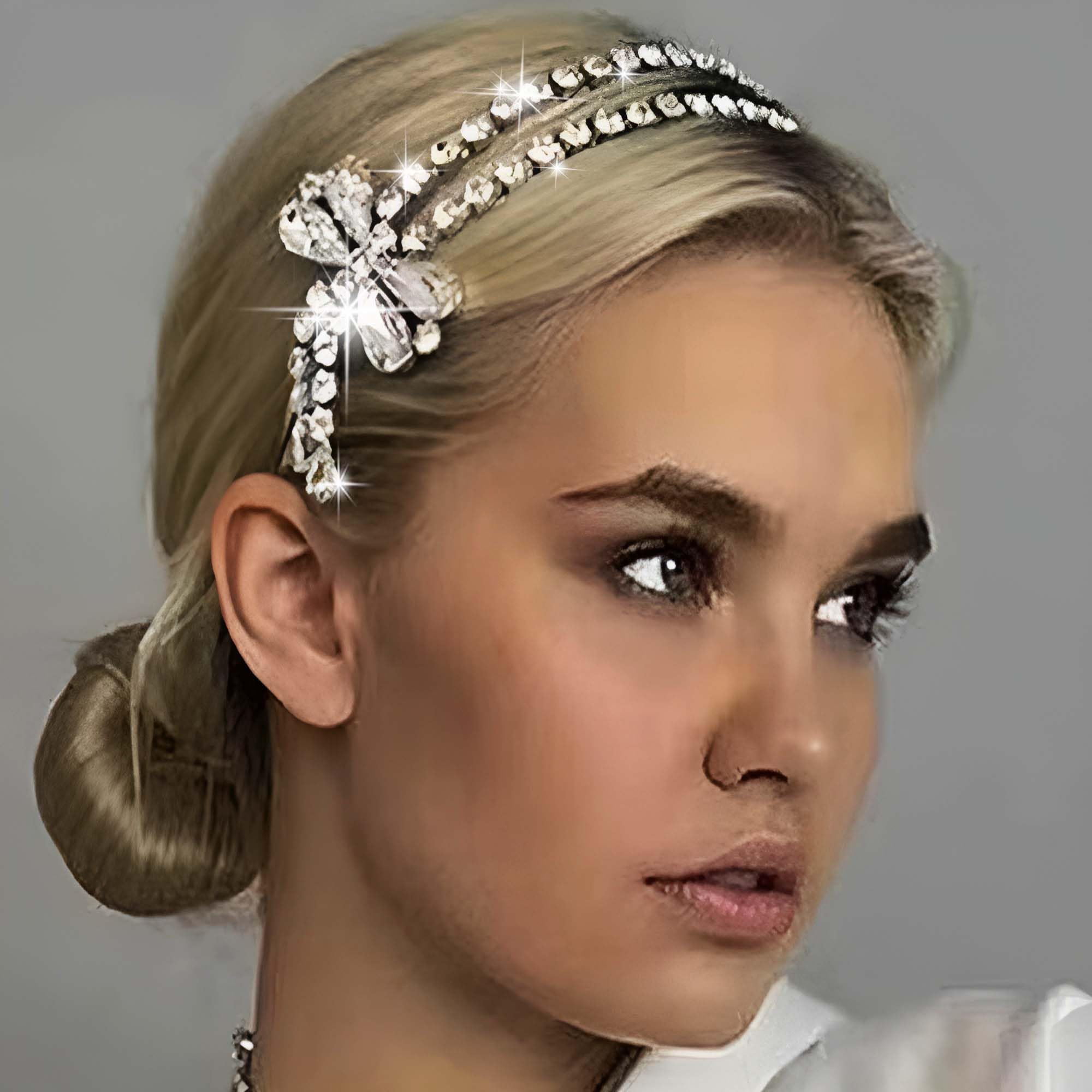 Amazon.com : Fdesigner Crystal Bow Headband Silver Wedding 