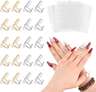 20Pcs Wudu Nail Rings, Reusable Nail Rings with 120Pcs Adhesive Nail Tabs, Size Adjustable Detachable Nail Rings for Halal Nail, Muslim Wearing Manicure Nails(Gold, Silver)