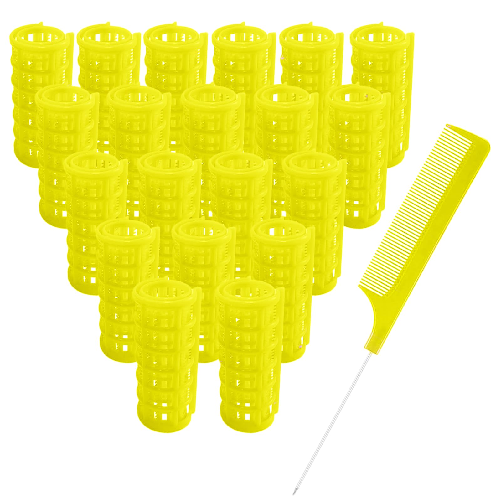 MOODKEY 20PCS Plastic Hair Rollers Set 2.5cm/1in Heatless Rollers Hair Curlers Self Grip Rollers Tools for DIY Hairdressing Hair Salon(Yellow)