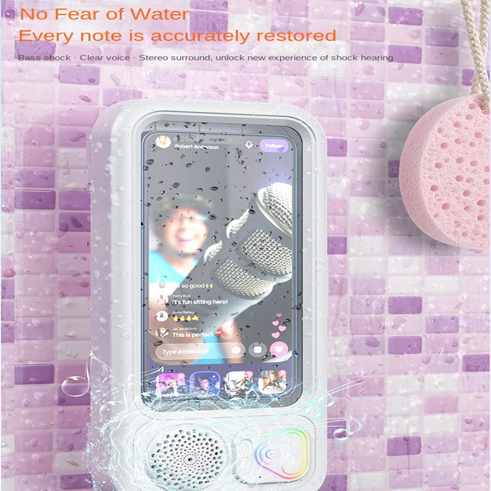 Support de téléphone de douche | Support de téléphone antidérapant haute sensibilité, support de téléphone portable de salle de bain avec haut-parleur – pour voyage, appartement, dortoir, maison