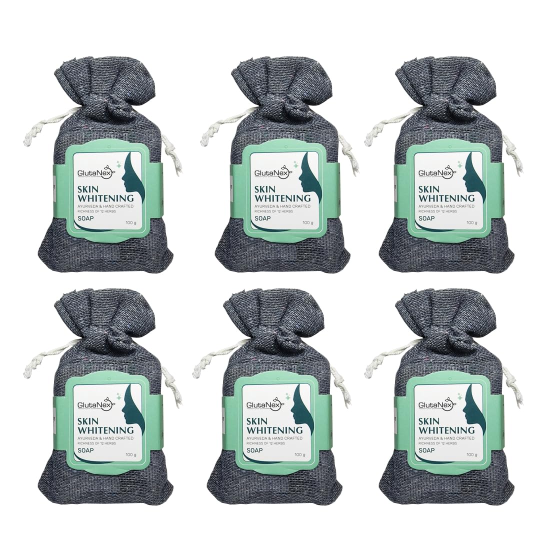 GlutaNex Skin Whitening Soap (Ayurveda and Hand Crafted Richness of 12 Herbs Handcrafted Ayurvedic Infused with Powerful for Natural Radiance the Potency Potent Enriched (Pack of 6) (Pack of 6)