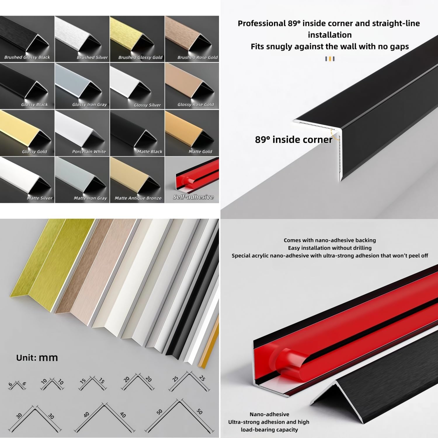 Bodenübergangsstreifen Eckschutzleiste L-Form Alu Winkelprofil selbstklebend 40x40 mm, 3–18 m 1 m Abschnitte Kantenschutz für Boden, Wand, Treppe in Schutz Und Dekoration(G,3m*40mm*40mm)
