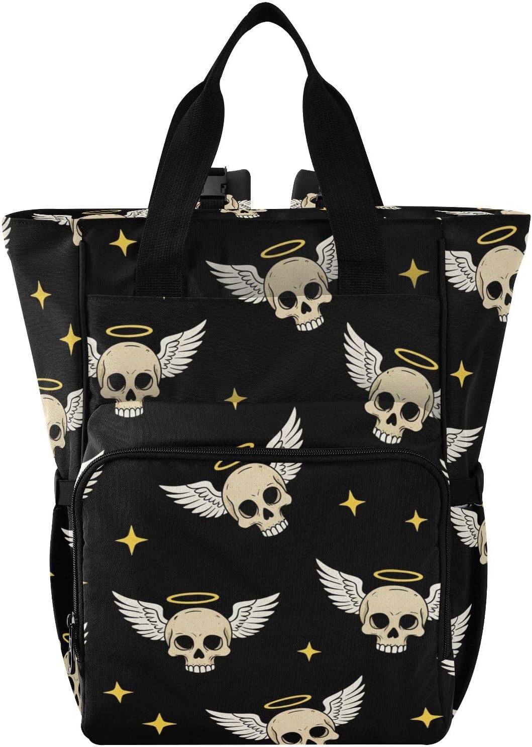 Gothic Skulls Black Pattern Diaper Bag Backpack for Baby Boys Girls Multifunction Baby Essentials Travel Tote with Stroller Straps & Bottle Storage Large Travel Diaper Backpack for Traveling Baby