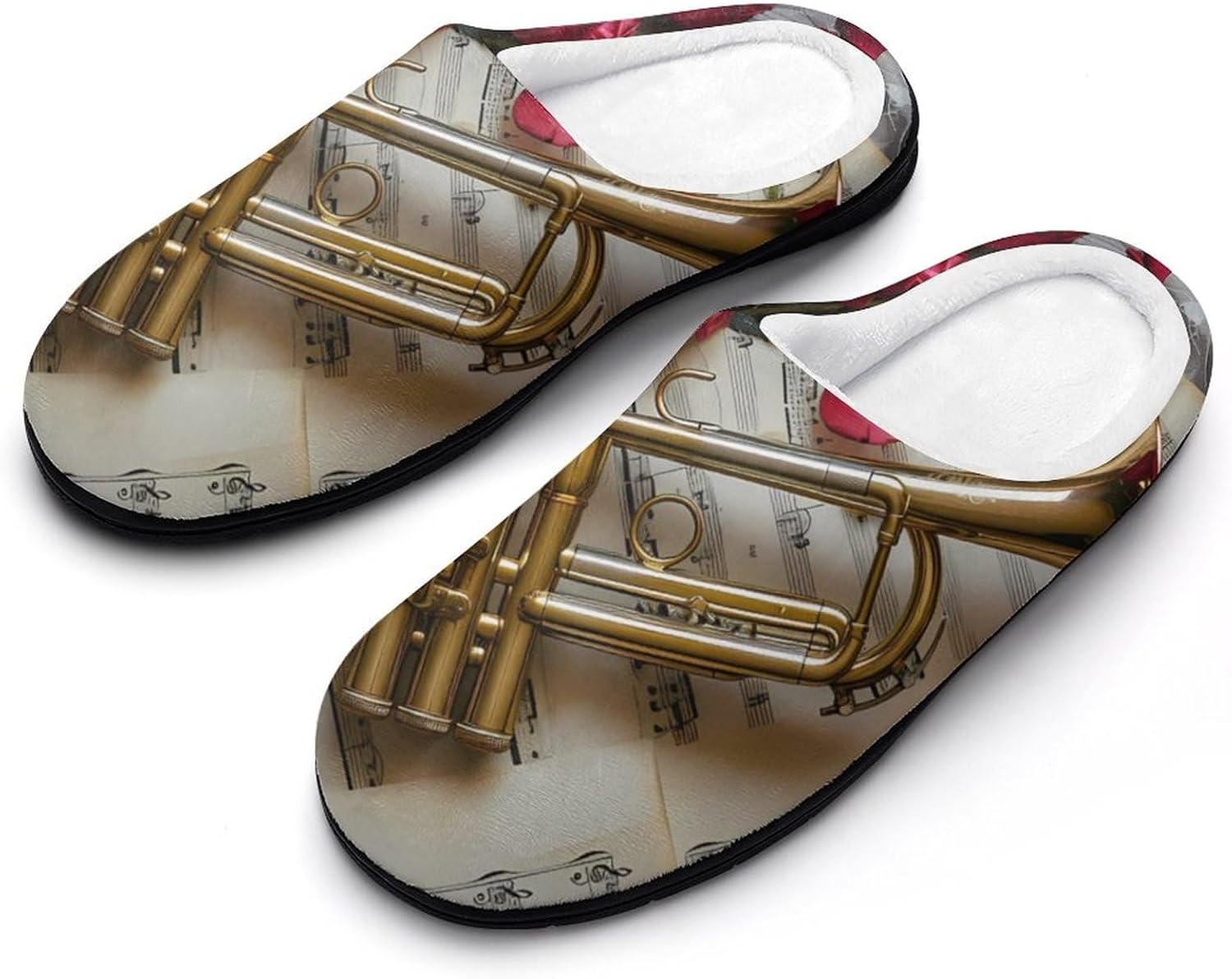 Saxophone with Music Note Sheets Music Instruments Photography Men's Cotton Slippers Closed Toe House Shoes Non-Slip Lightweight Slippers for Indoor Outdoor