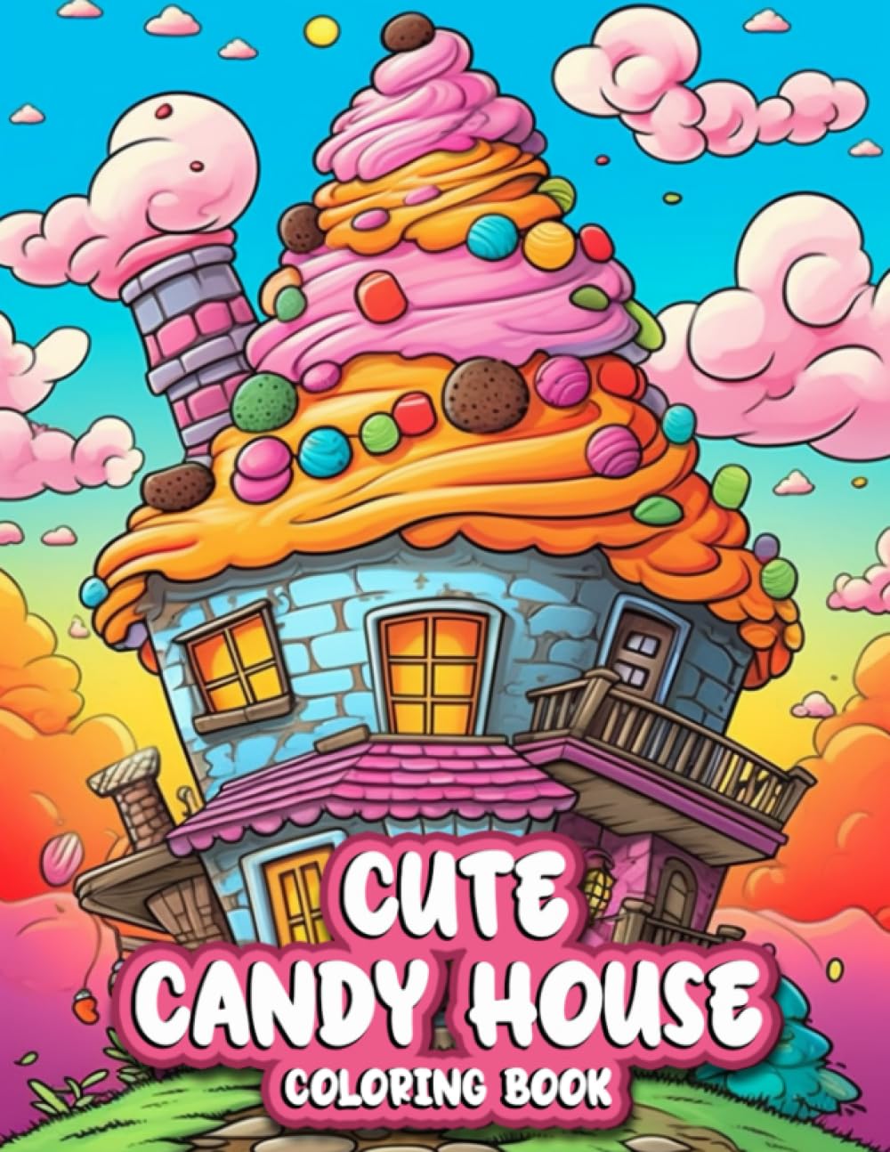 Cute Candy House Coloring Book: Whimsical Kawaii Fantasy Sweet Treats and Cupcake House Coloring For Kids and Adult Relaxaation