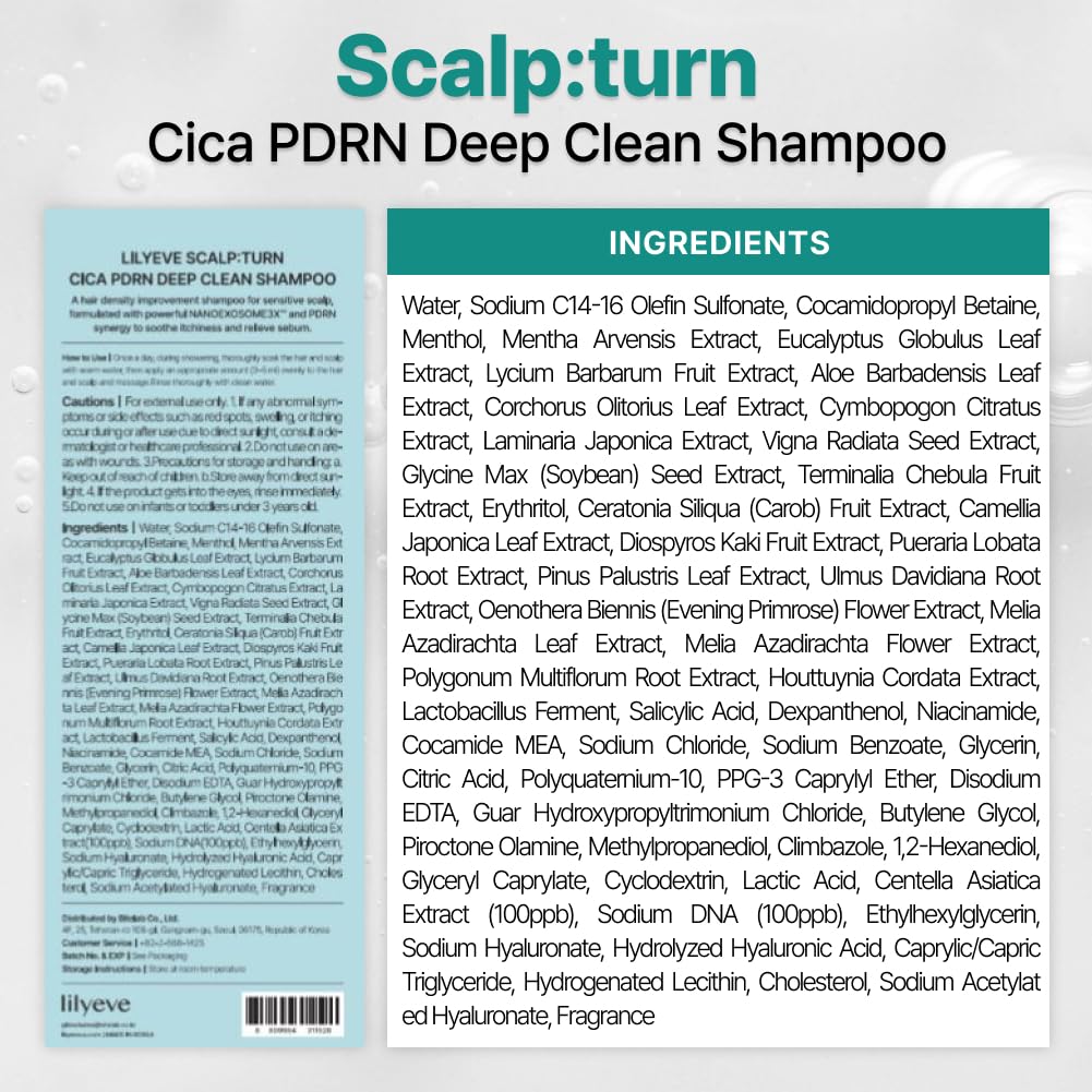 lilyeve SCALPTURN Shampoo – Cica PDRN Deep Clean Shampoo Infused with Exosome & Salicylic Acid, Clarifying Shampoo for Scalp Buildup, Korean Hair Care – 16.23 fl. oz. (17.63 oz.) - Image 8