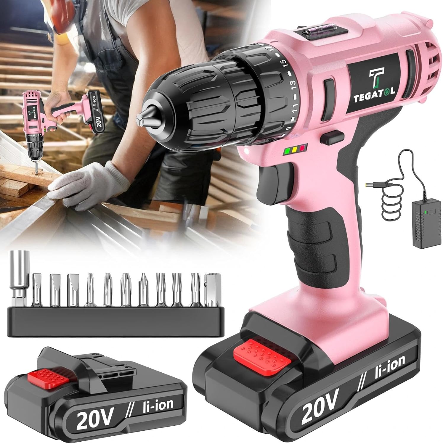 20V Cordless Drill Kit with Lithium Battery, 18+1 Torque Settings and Two-Speed Control for Home Repairs, DIY Projects and Practical Gift Use