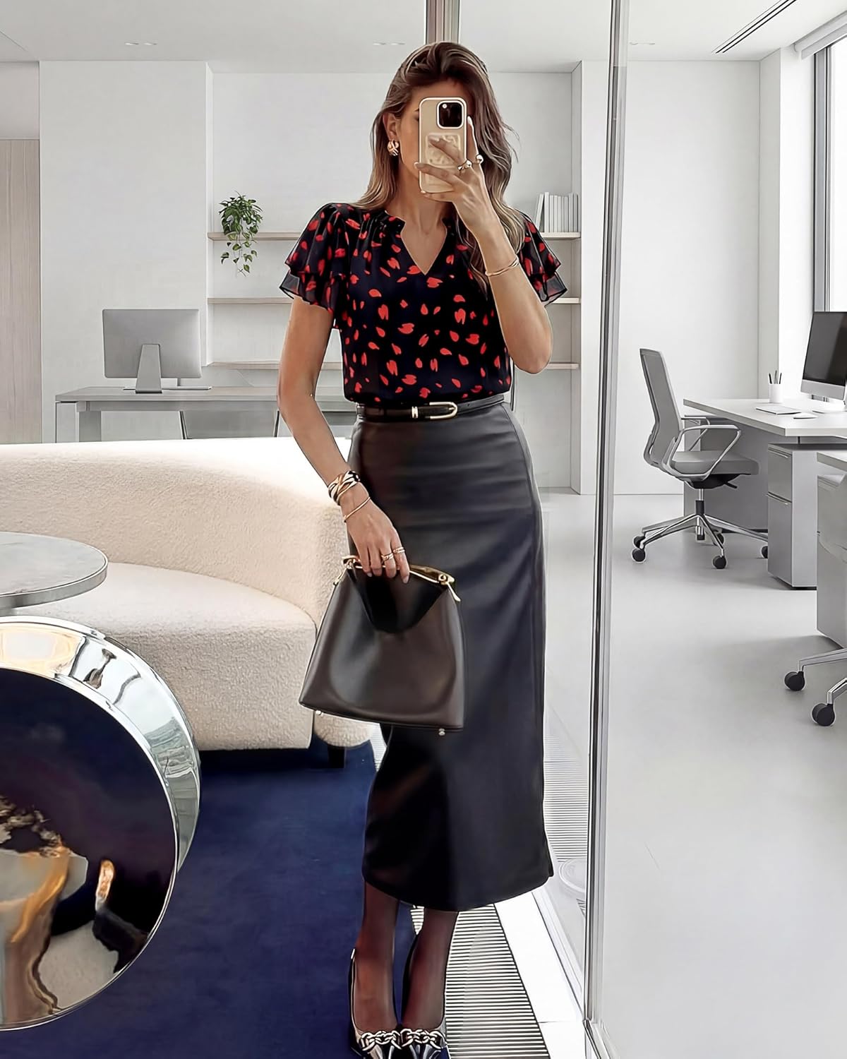 Timeson Womens Summer Tops Dressy Casual Short Sleeve Chiffon Blouses V Neck Business Work Shirts - Image 4