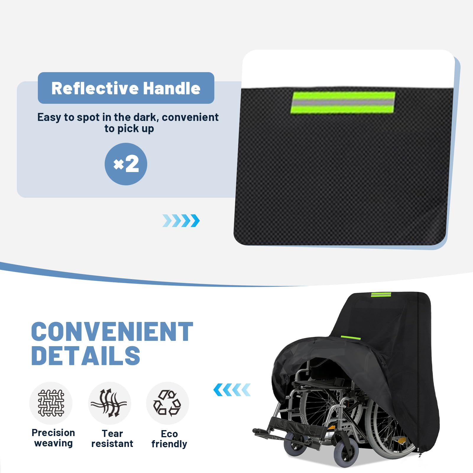 Funda para silla de ruedas manual, Funda protectora para silla de ruedas, Oxford 600D impermeable para bicicleta, scooter, scooter de movilidad , con franja fluorescente,100*100*75cm (Black)