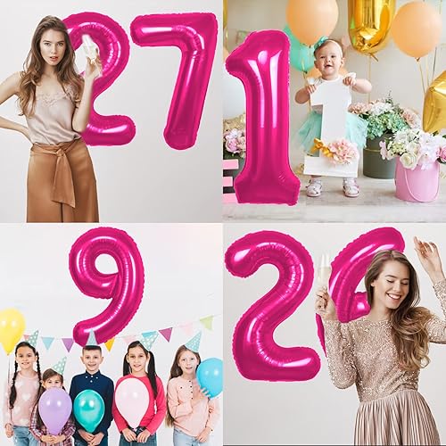Miniatura 3 de Globo rosa de 40 pulgadas con el número 14, globos gigantes y grandes de Mylar con el número 14, globos rosados de Mylar para fiesta de cumpleaños