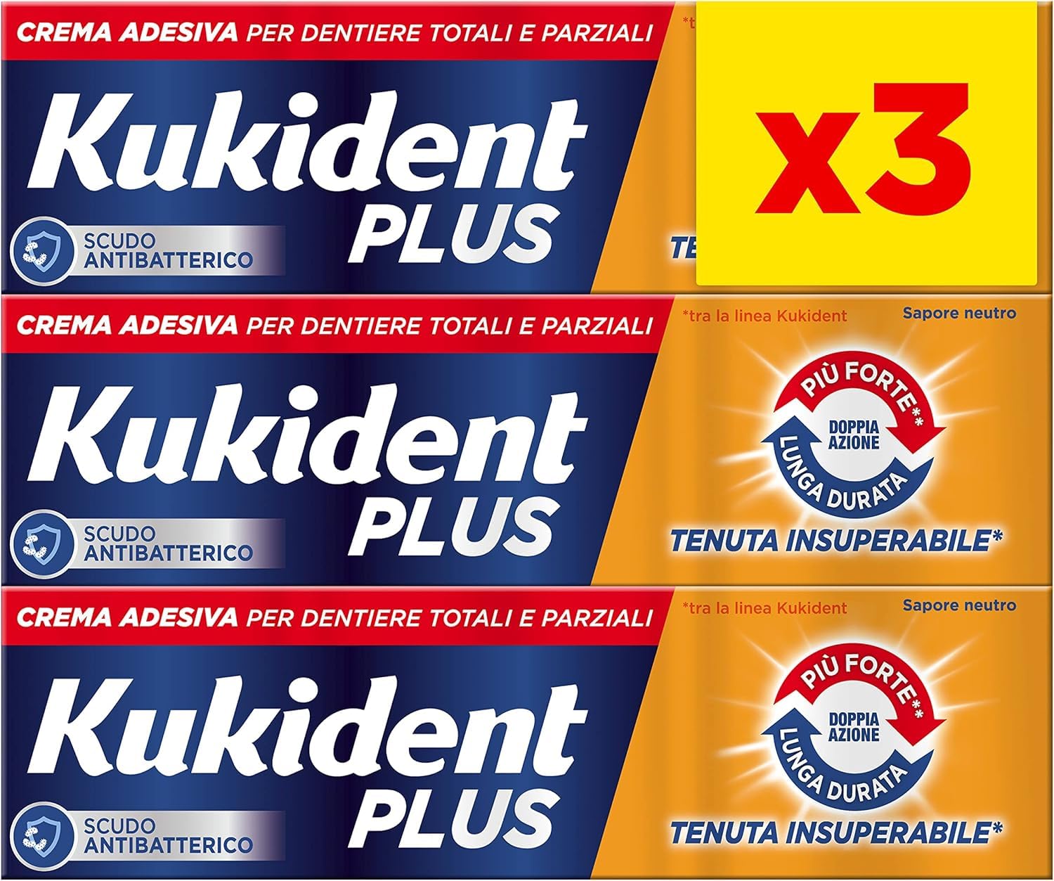 Kukident Plus Crème Adhésive pour Prothèses 3 x 35 g Goût Neutre