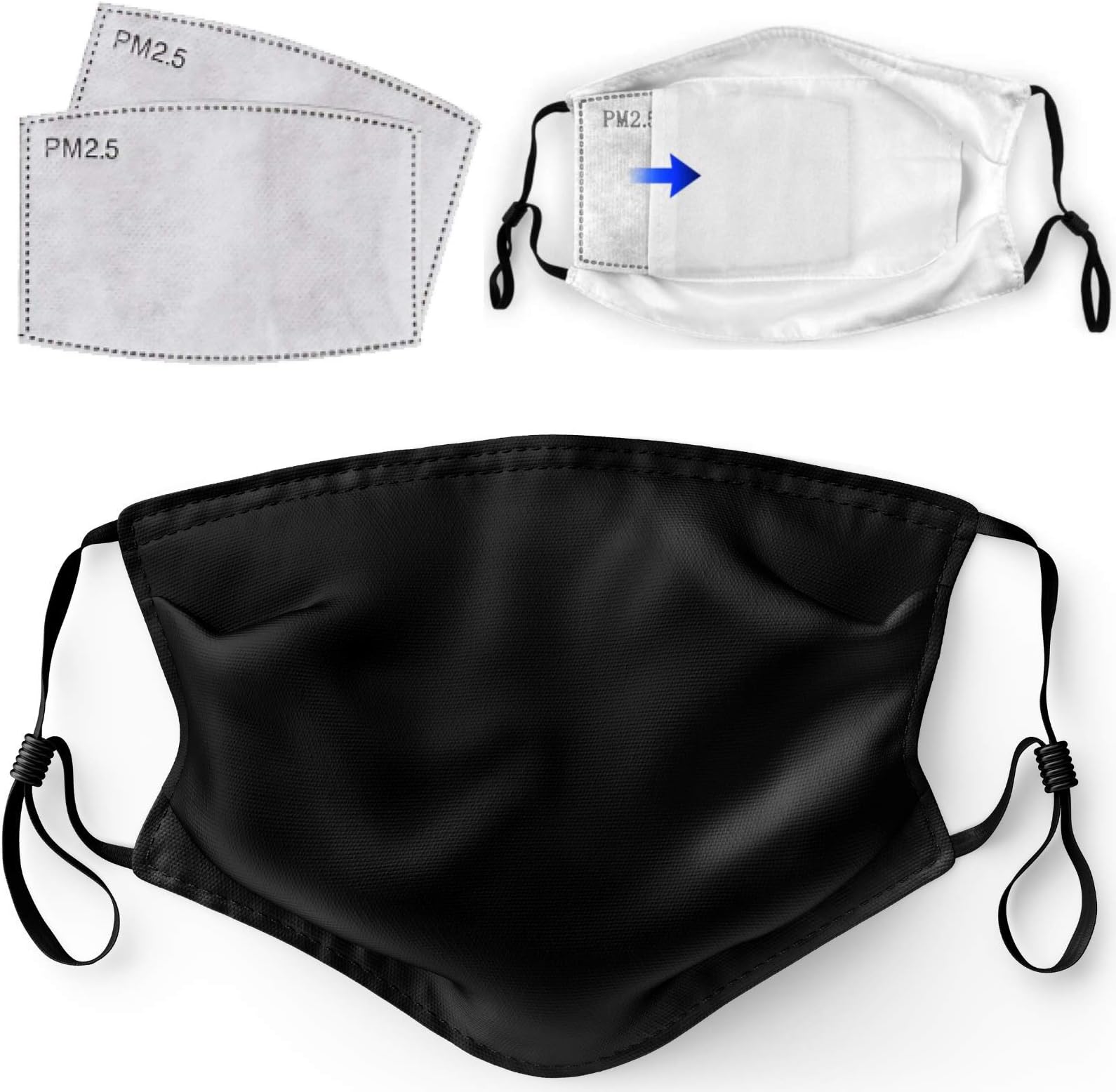 Primicity Face Mask with Filters - Reusable/Adjustable/Washable Black mask -Cotton fabric facemask - UK Seller