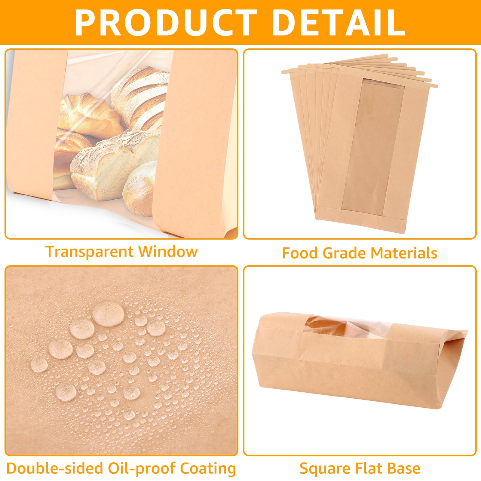 STARVAST Brottüten Papier Groß Bäcker (100er-Pack) - Lebensmittelechte Braune Papiertüten mit Fenster - Papiertüten Braun für Hausgemachtes Brot, Sauerteig, Laib, Kekse, Geschenke - 21 x 9 x 35 cm