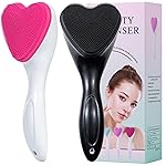 Beomeen Silicone Face Scrubber Exfoliating Brush 2 Pack, Manual Handheld Facial Cleansing Brush Blackhead Scrubber, Soft Bristles Waterproof for Face Skincare (Black Hot-Pink,Heart)