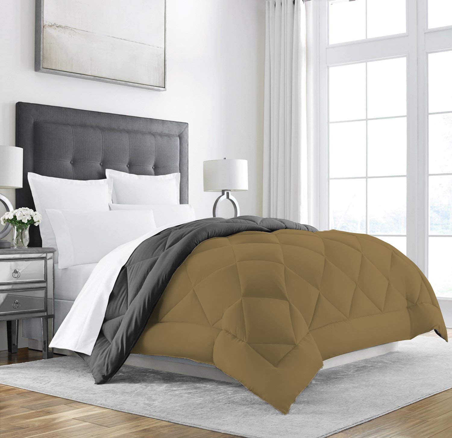 All Season Microfiber -Reversable Duvet/AC Comforter/Quilt - Beige Grey - Single Size 60 Inch x 90 Inch-image-29