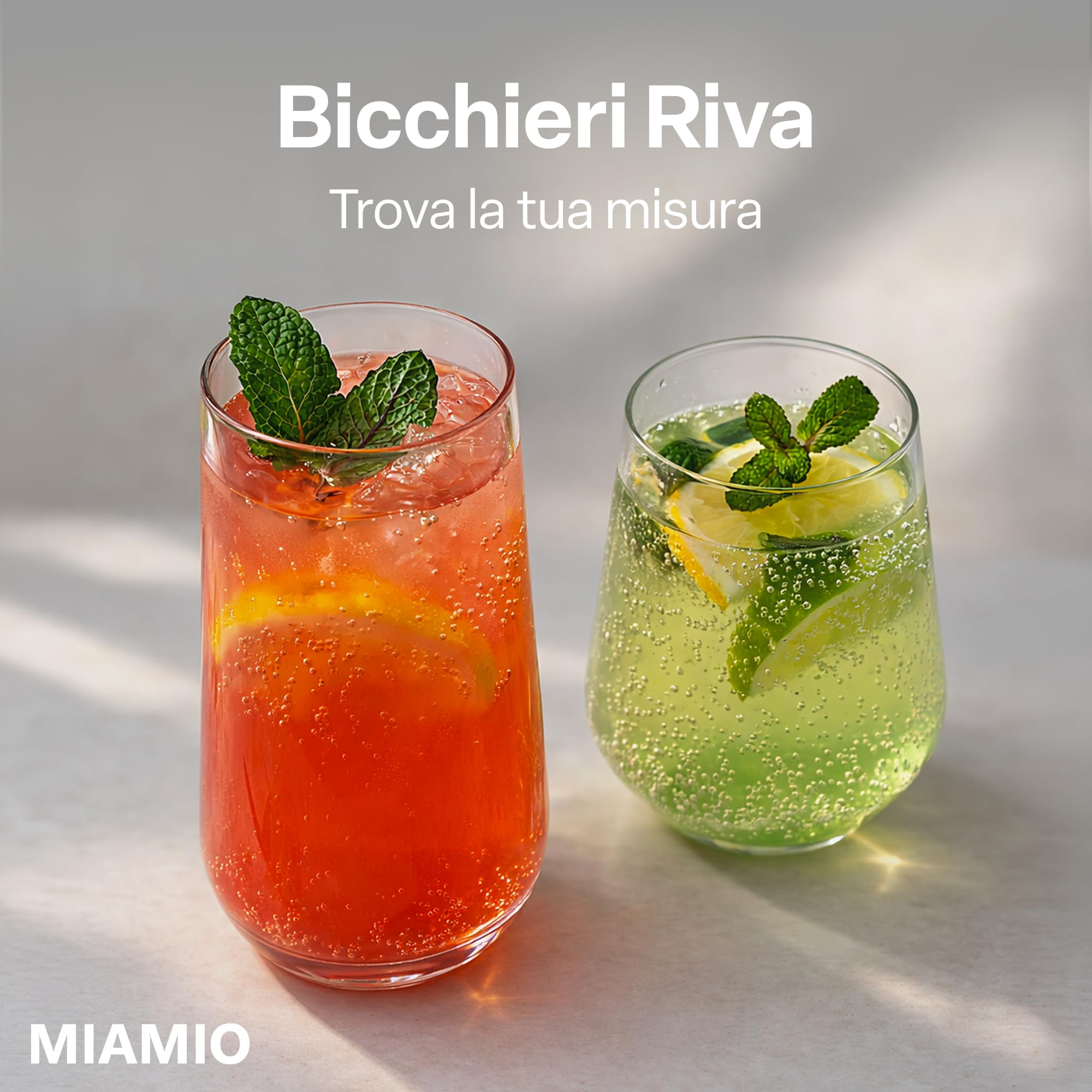 MIAMIO - Set di 6 Bicchieri da Acqua 460 ml, Bicchieri Alti in Vetro, Set Bicchieri per Cucina, Bicchieri Tumbler Uso Quotidiano - Lavabili in Lavastoviglie - Collezione Riva