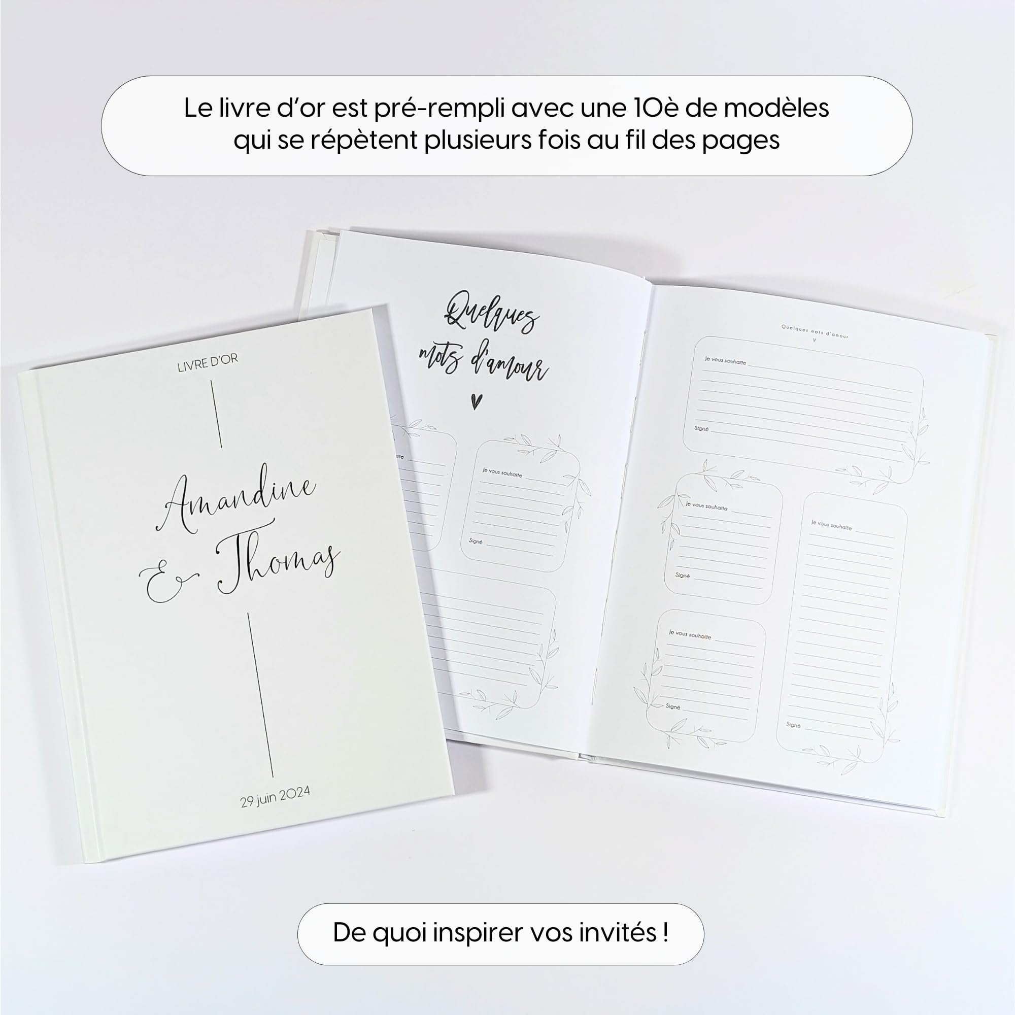 Livre d'or mariage personnalisé | 68 pages, couverture rigide, 24x17cm | Livre d'or personnalisé - Livre d'or pré-rempli - Album de mariage | TE Whaka