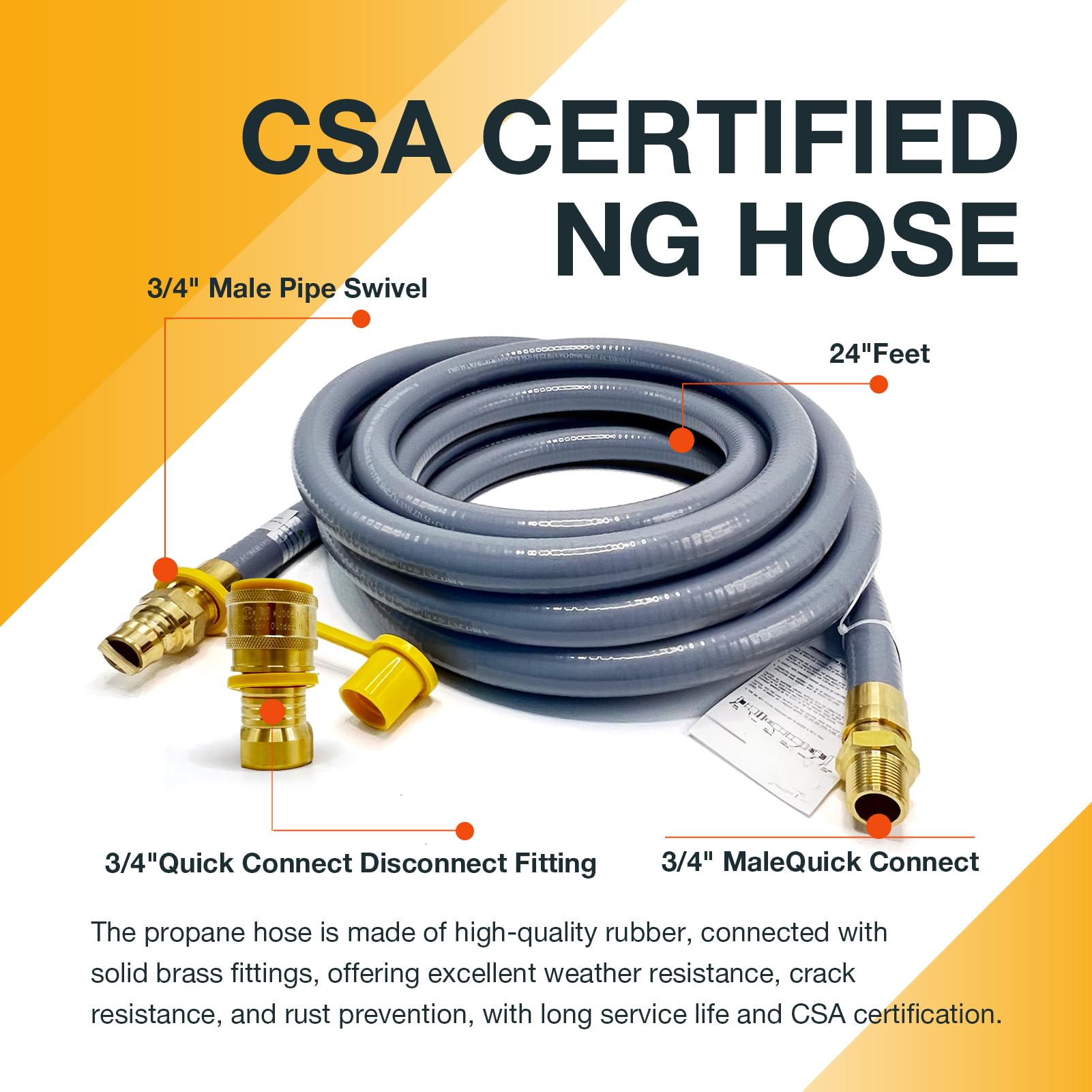 24FT 3/4-Inch Natural Gas Conversion Kit, 3/4-Inch Natural Gas Hose With Quick Connect Fittings For NG/LP Propane Equipment Grill Fittings And Hoses, Grills, Generators, Indoor And Outdoor Equipment