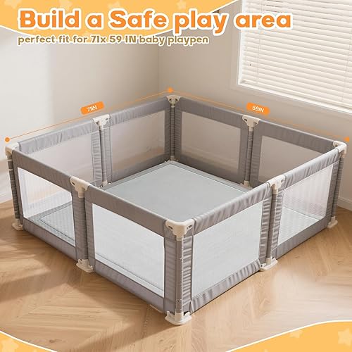 Miniatura 5 de Alfombra de juego para bebé para piso, 71 x 59 pulgadas, alfombra de juego acolchada suave de espuma gruesa para el tiempo boca abajo, tapete para