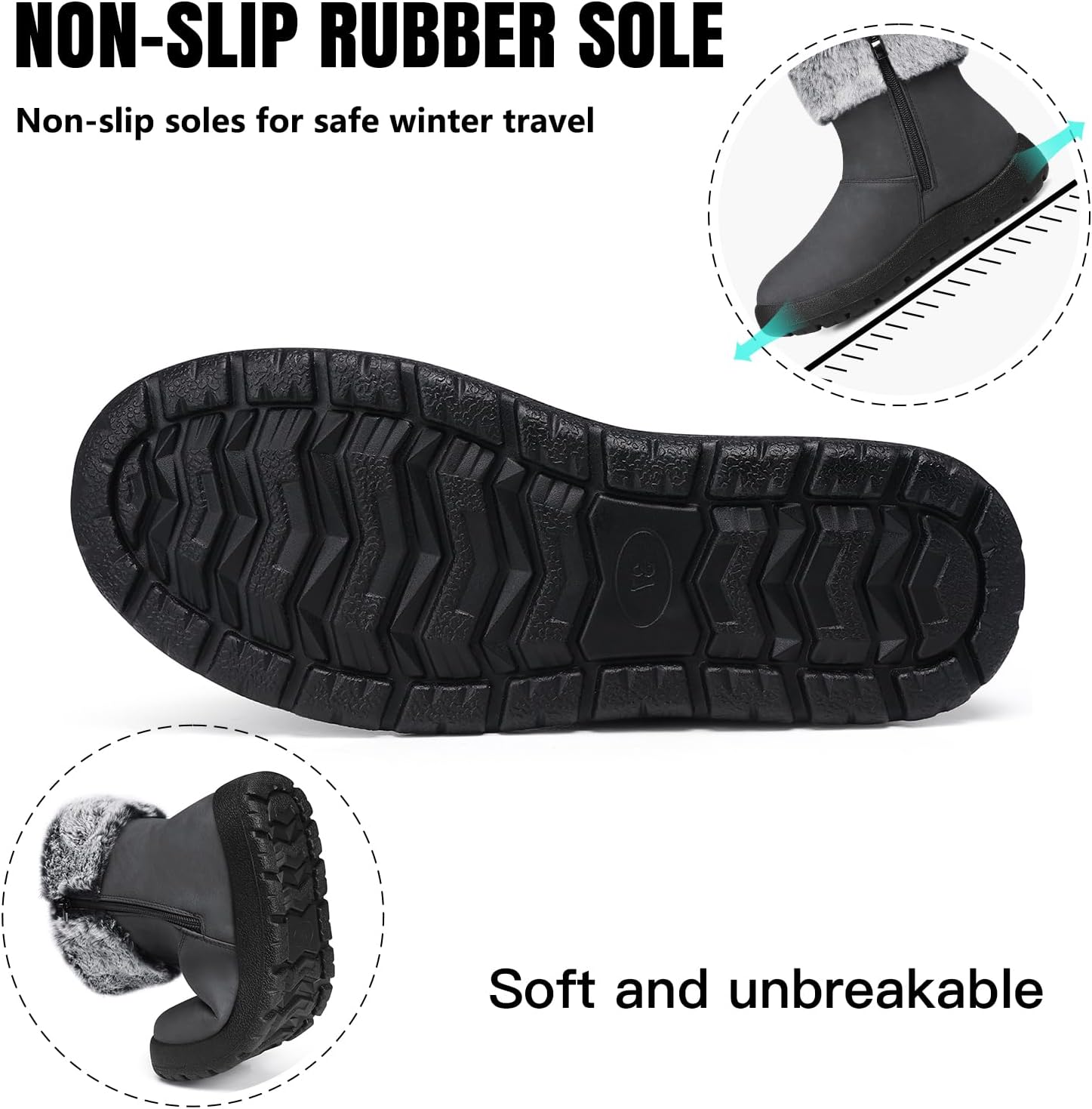 TEMOFON Women Winter Boots Waterproof: Fur Lined Ankle Booties, Wide Width Snow Boots, Warm Comfy, Walking Soft Winter Shoes Size 5-11 - Image 4