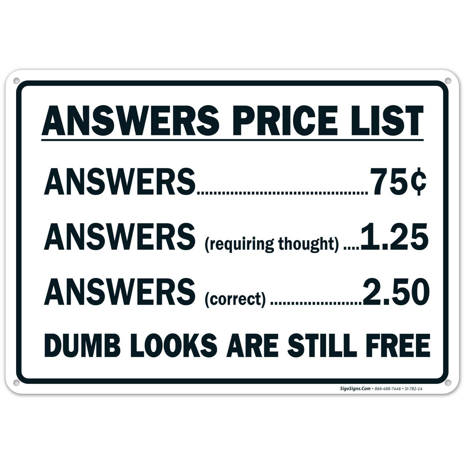Bioprocess Answers Price List Sign Funny Metal Sign 8X12 Inch