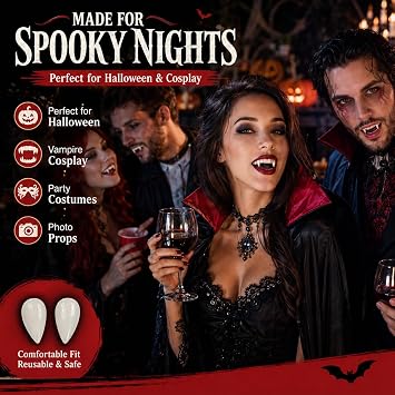 COOLJOY 12 Pairs Vampire Teeth, 4 Sizes with Adhesive for Halloween Cosplay