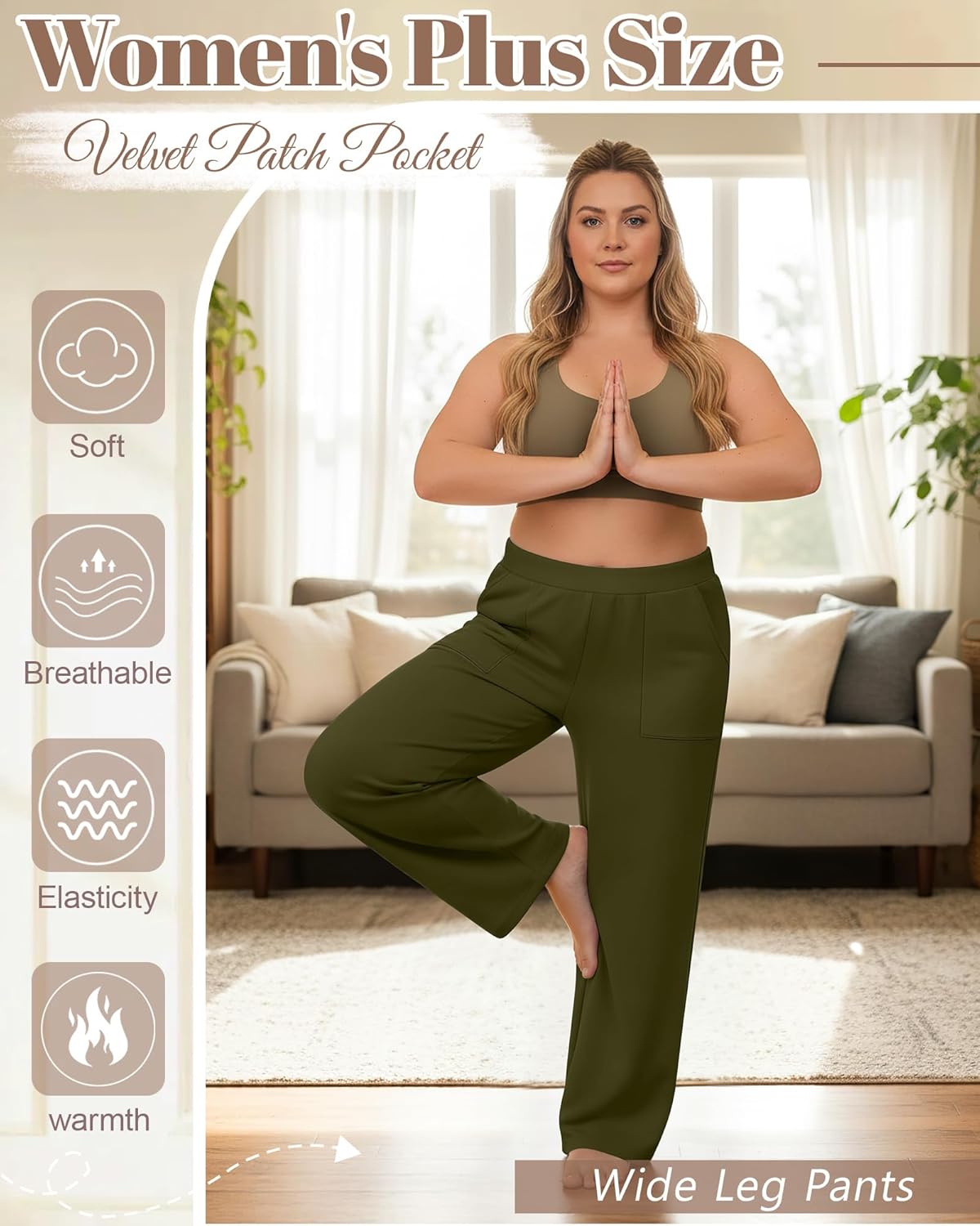 3 Pack Women's Plus Size Fleece Lined Sweatpants, Wide Leg Thermal Winter Pants, Warm Yoga Lounge Joggers - Image 5