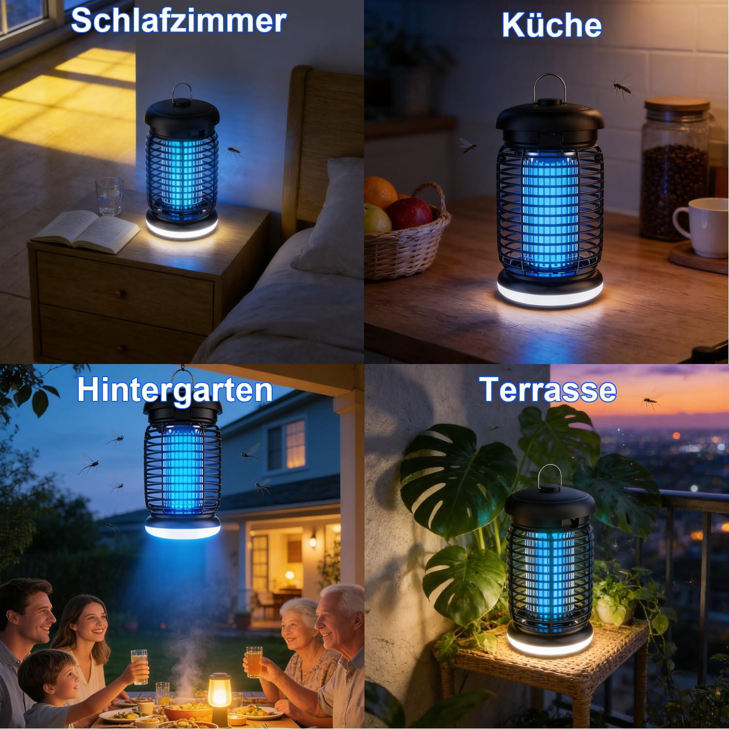 Insektenvernichter elektrisch LED-Beleuchtung, 4200V 15W UV Mückenlampe, Fliegenfalle elektrisch mückenfalle mottenfalle für Innen Außen, IPX4 wasserdicht, Sicher, ungiftig & Geruchsneutral