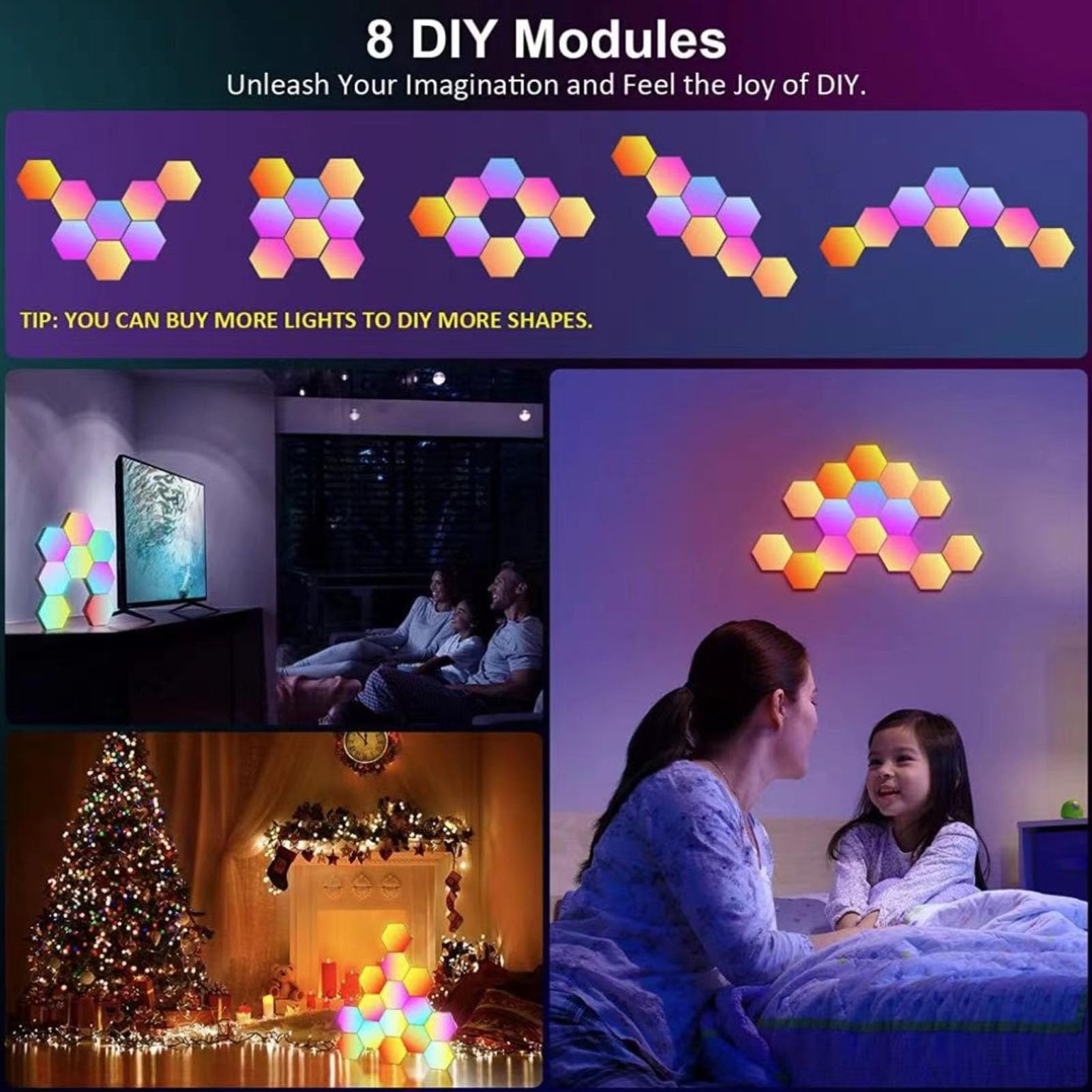 6 Set Pannelli Luminosi Esagonali, Smart APP RGB Musica Leggera Esagonale Modulare da Gioco con Sincronizzazione, Giunzioni Infinite Luci da Parete RGB Esagonali, Luci di