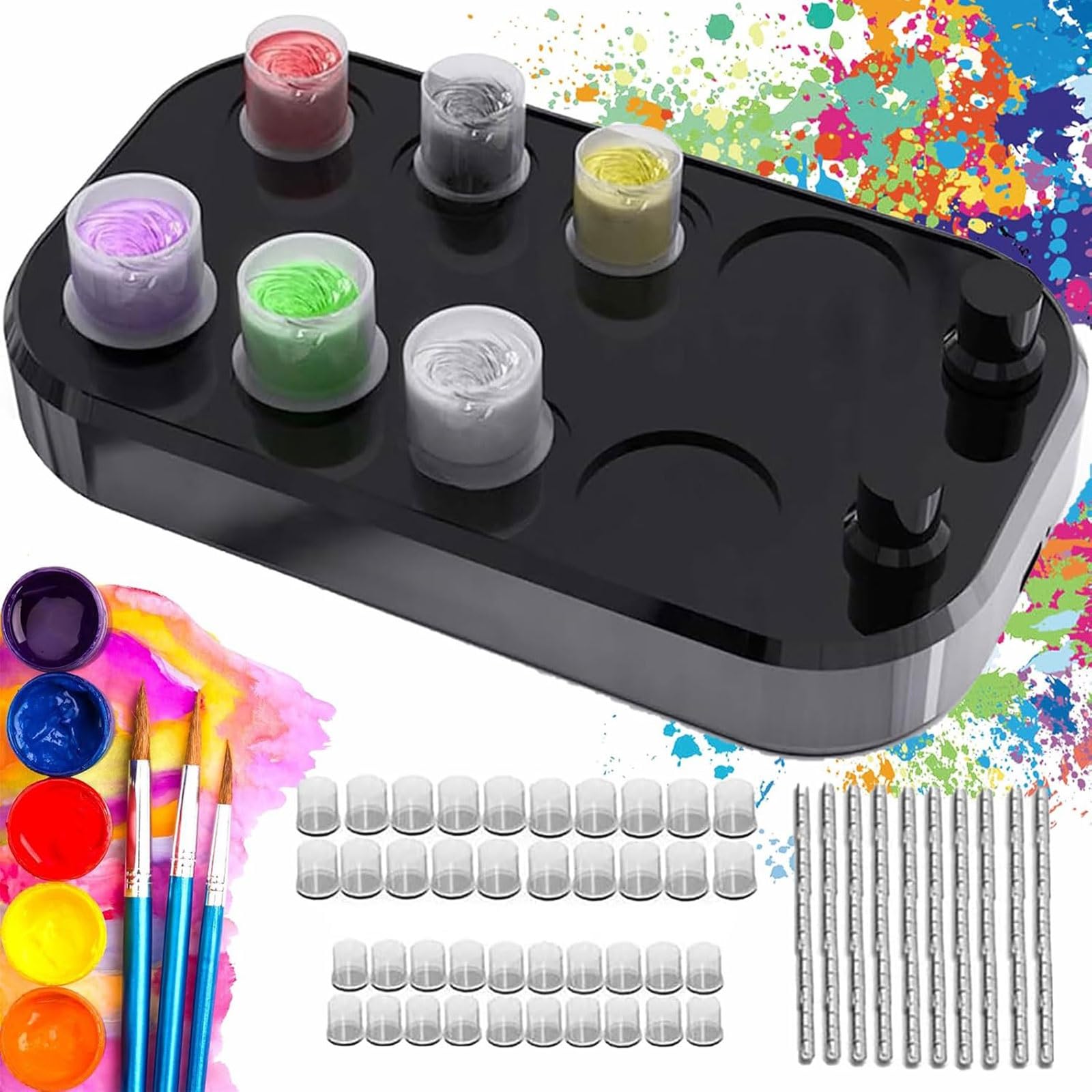 Mieszadło do pigmentów do tatuażu, miniaturowy mieszalnik magnetyczny Vortex z kubkiem na 40 kolorów i 200 patyczkami do mieszania,regulowane mieszadło magnetyczne,mieszadło do farb lakierów paznokci