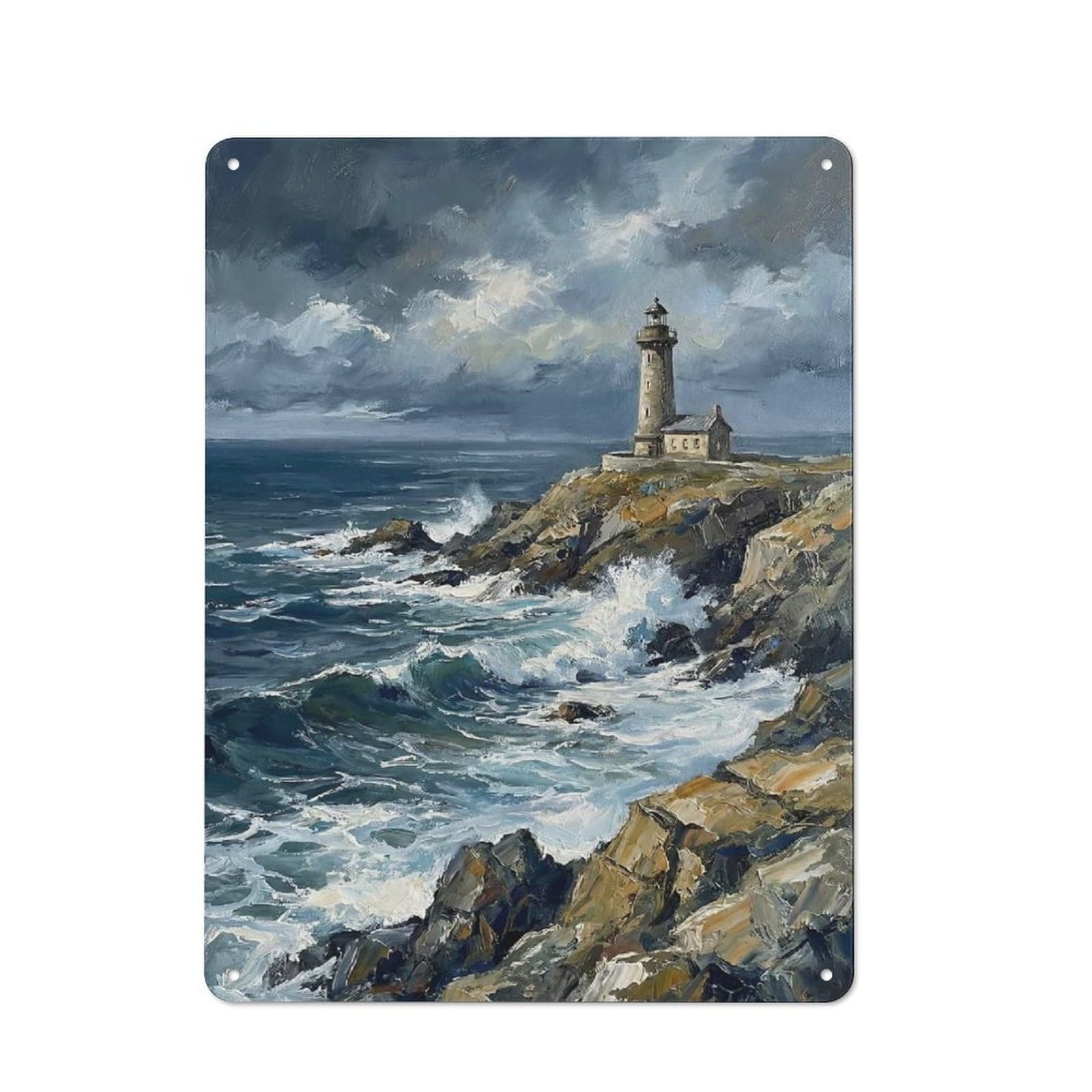 Junmoney Style-8 For Hobby Room Or Studio, Lighthouse On A Rocky Coast Retro Metal Sign 40X30cm, A Decorative Gift For A Newly Furnished Hobby Room And Studio