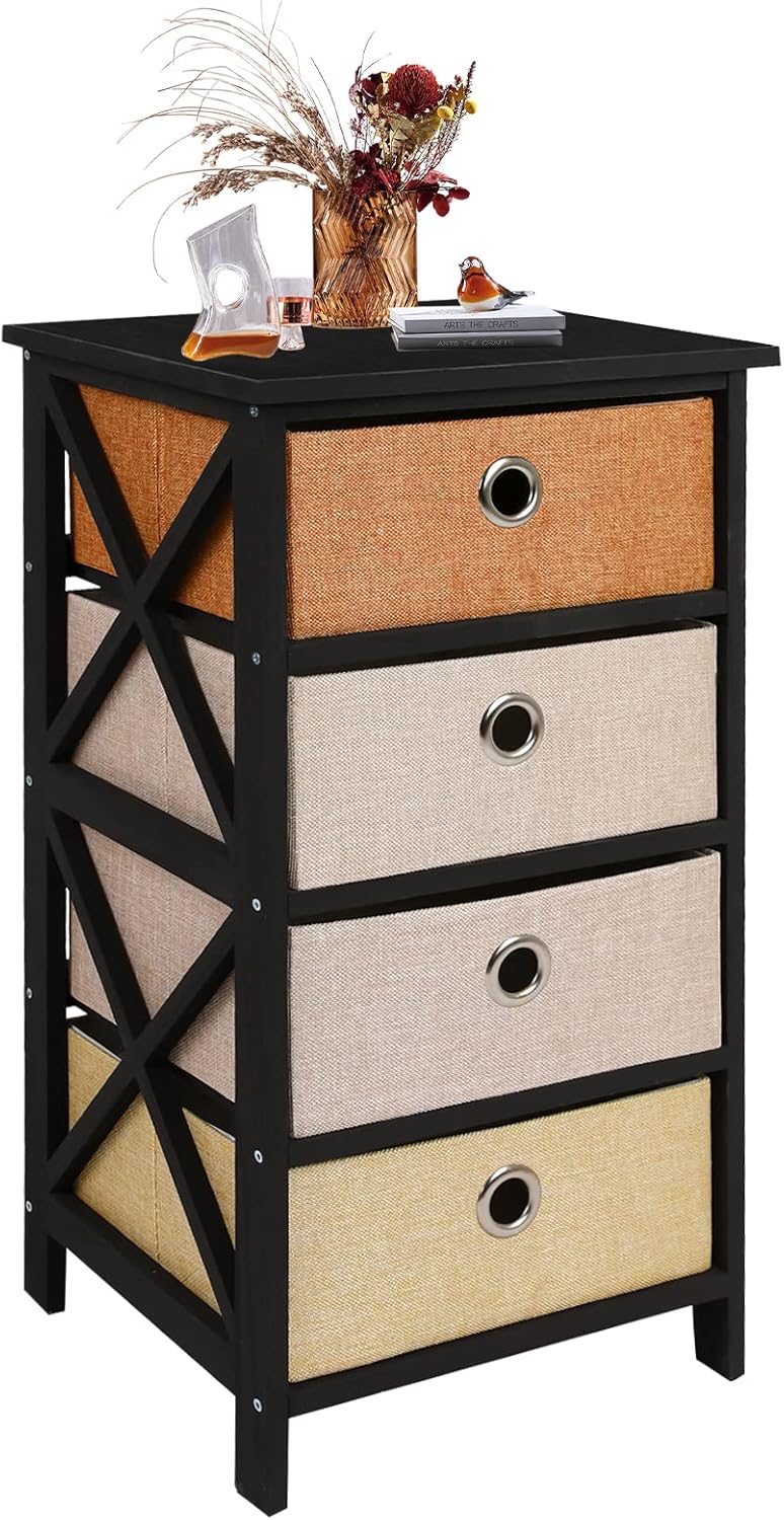 Nightstand with 4 Drawers, Black Nightstand Bedside