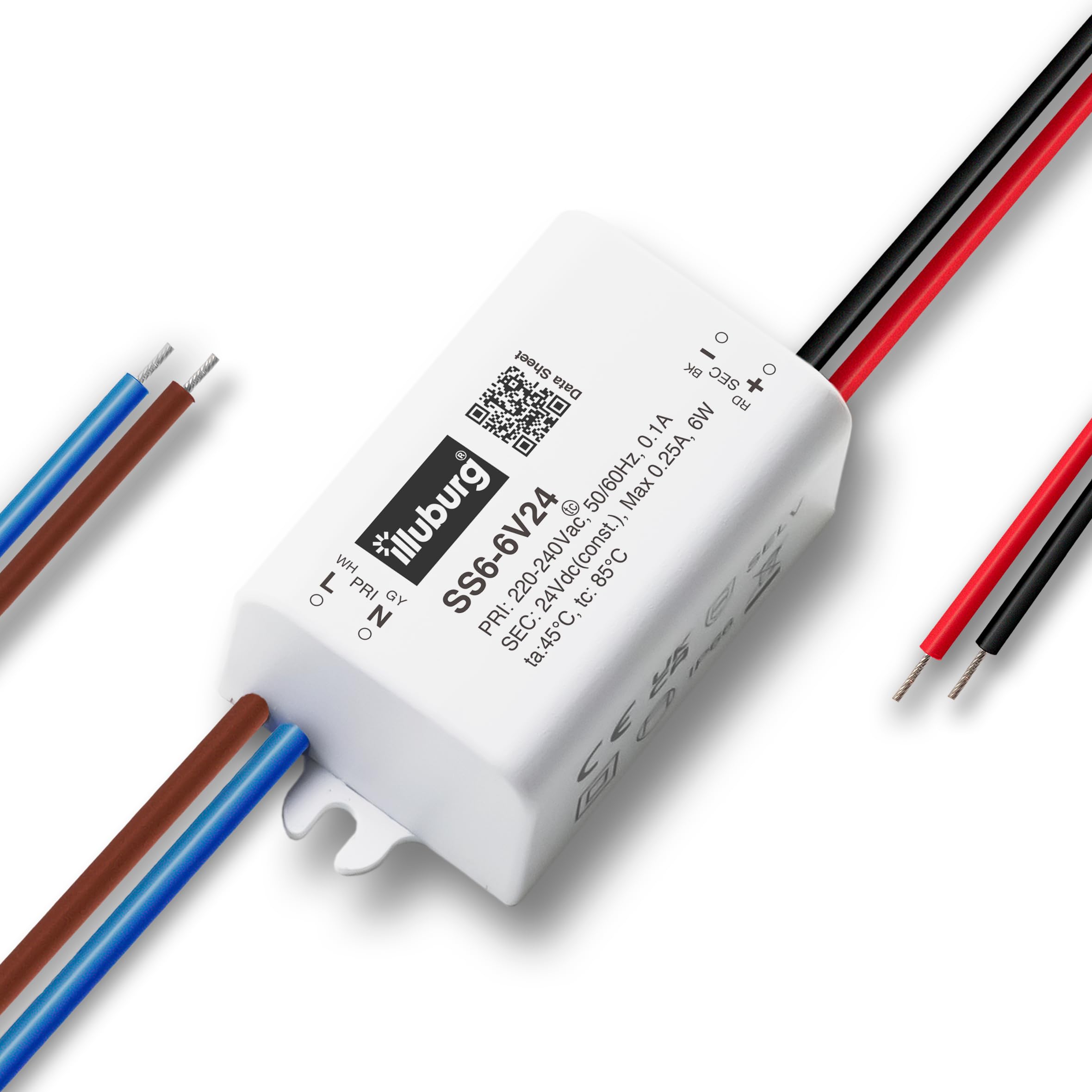illuburg LED Driver 24V, 6W Waterproof IP66 Flickerfree for LED Strip Light, Corded Electric, CE, UKCA certified, Overload & Overvoltage Protection