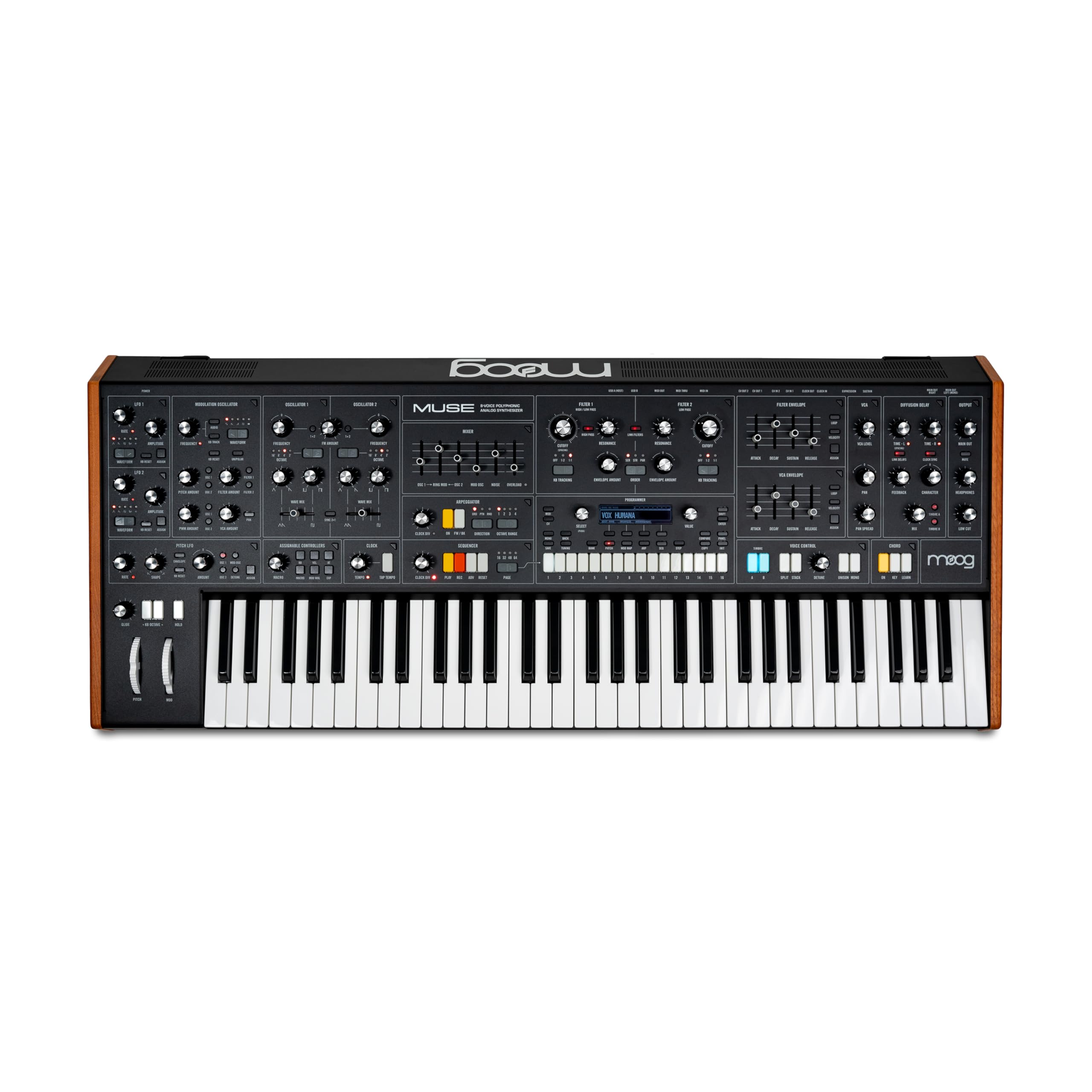 MOOG Muse - Synth Polifonico bi-timbrico Analogico a 8 Voci con 61 Note, Sequencer a 64 Step, 256 Patch e Diffusion Delay