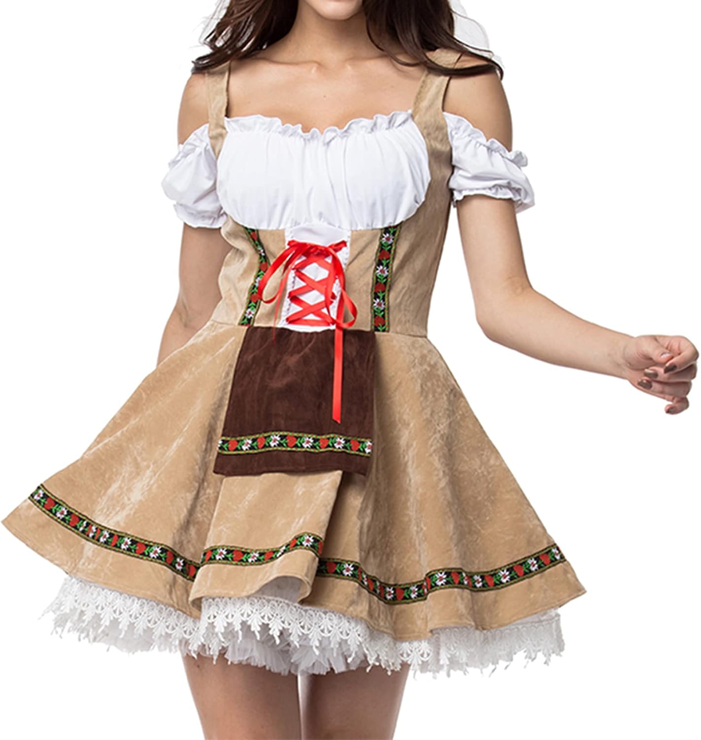 Lu's Chic Women's V Neck Dresses Oktoberfest Costume Halloween Outfit Dirndl Vintage Fancy