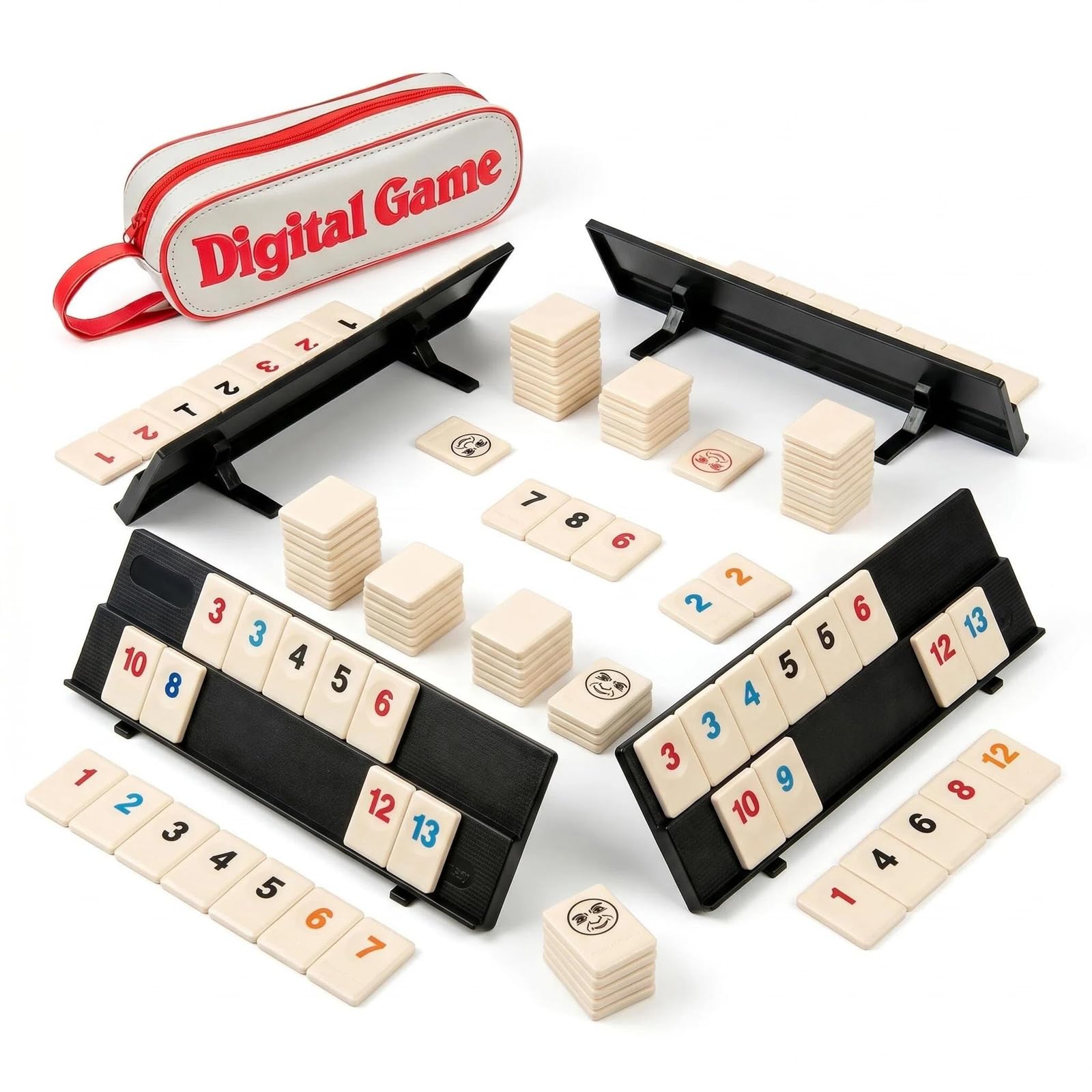 Rummy - Set da viaggio con 106 mattoncini, 4 supporti, borsa per 2-4 giocatori