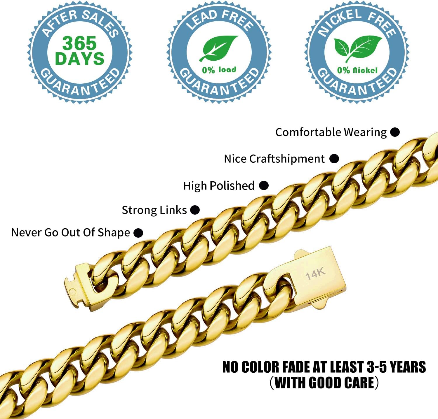 10mm 12mm Cuban Link Bracelet For Men And Women 14k/Platinum Plated Thick Stainless Steel Hip Hop Bracelets, Gift For Sons, Fathers, Friends, Low Allergy, Anti Fading - Image 4