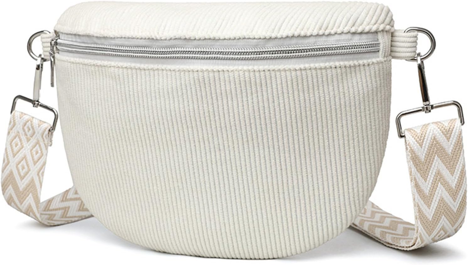 LJCZKA Corduroy Crossbody Bags for Women Large Corduroy Bum Sling Bags Adjustable Fanny Waist Pack Belt Purse Chest Shoulder Bag (White)